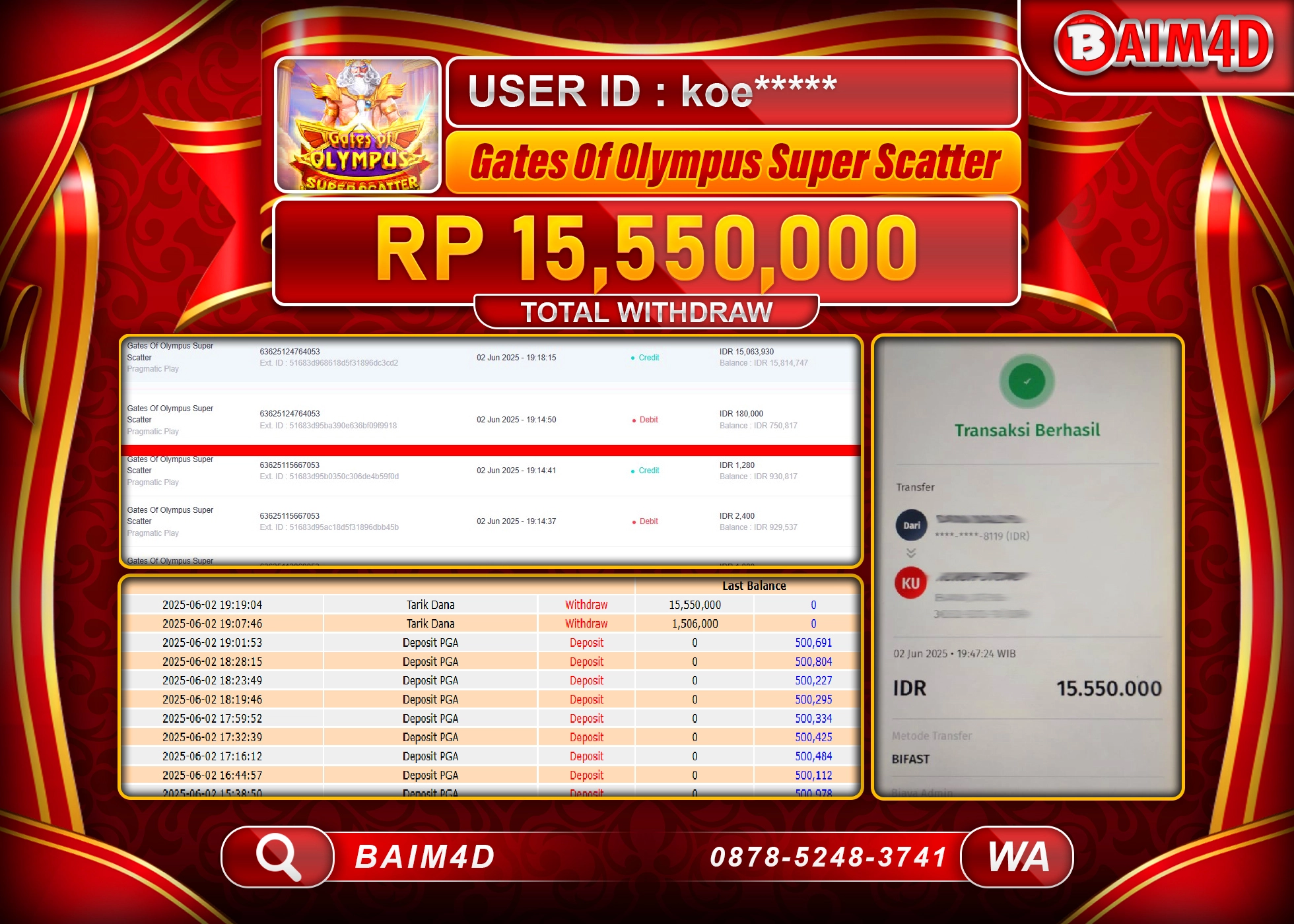 BAIM4D JACKPOT Gates Of OlympusRp.15.550,000.-LUNAS
