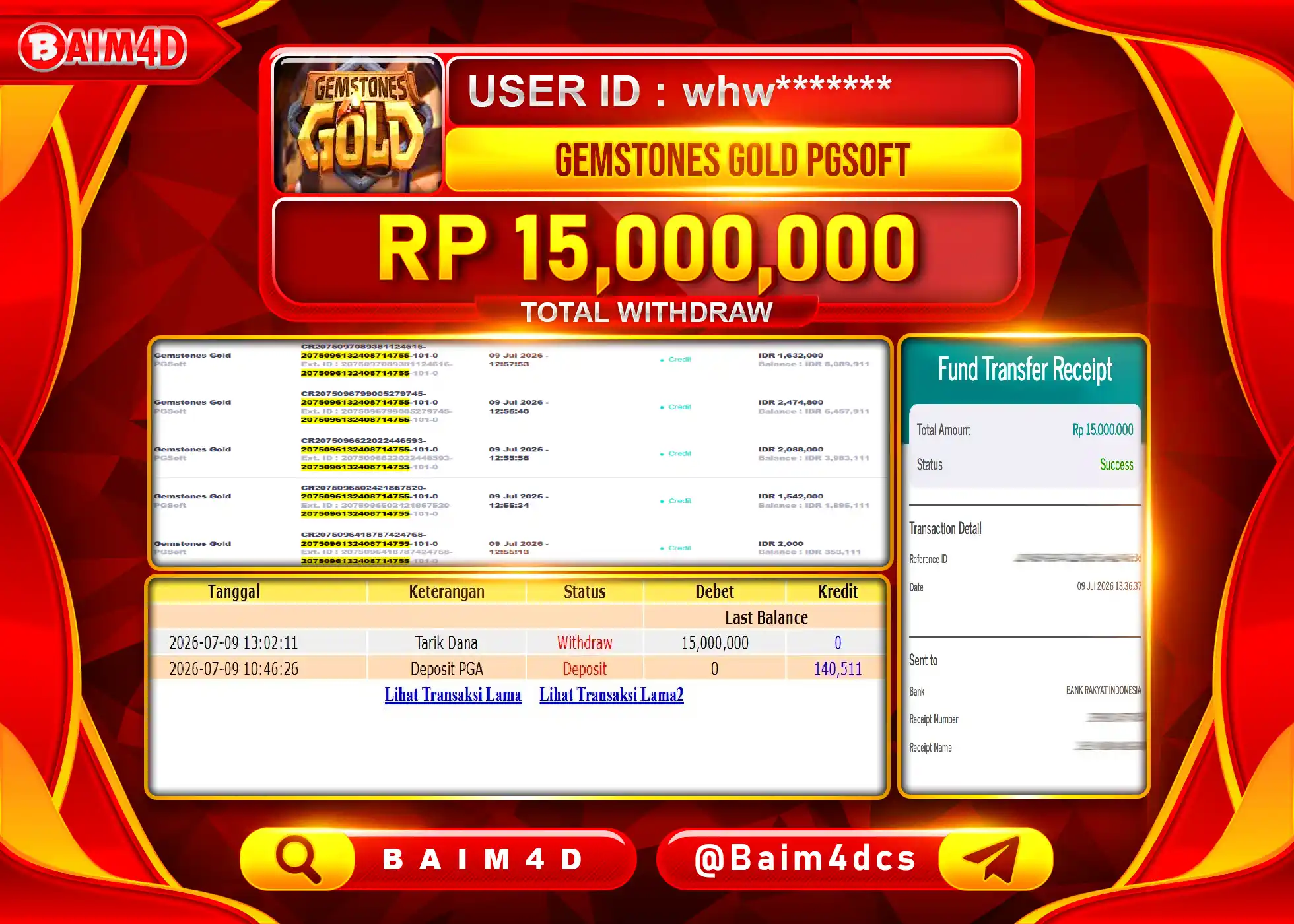 BAIM4D JACKPOT GEMSTONES GOLD  Rp.15,000,000 - LUNAS