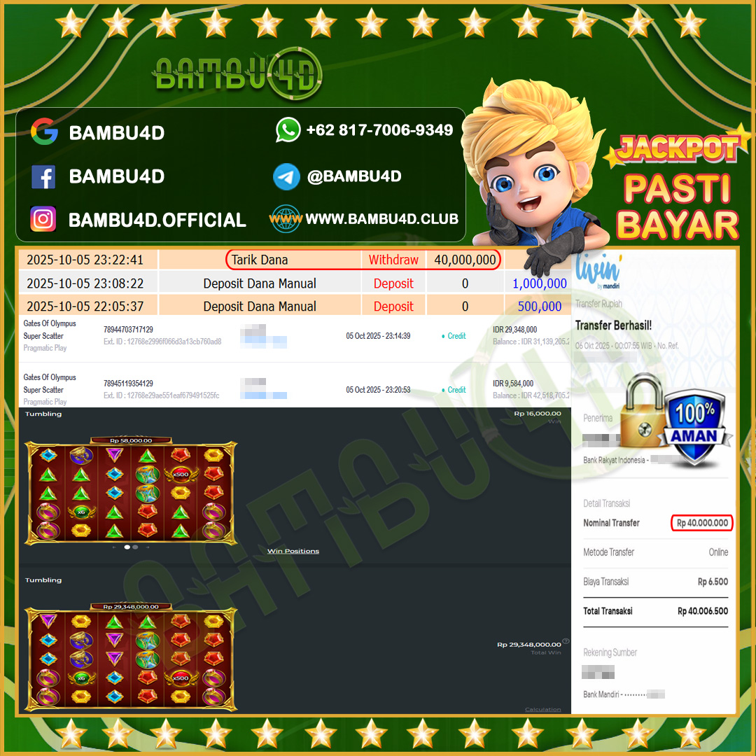 BAMBU4D JACKPOT SLOT PRAGMATIC GATES OF OLYMPUS SUPER SCATTER Rp.29.348.000,- LUNAS