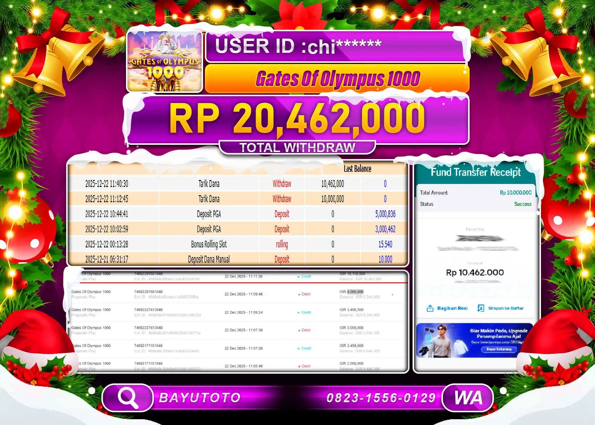 SELAMAT MEMBER SETIA BAYUTOTO JACKPOT DI GATES OF OLYMPUS 1000 Rp. 20,462,000 LUNAS