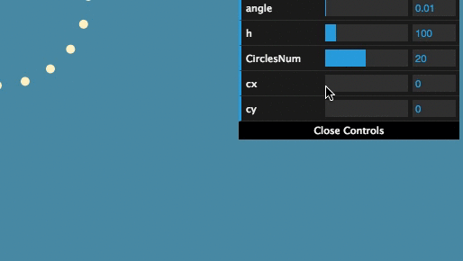 cx,cy の値を dat.GUI で変化させてみると円がどう動くかを見てみる