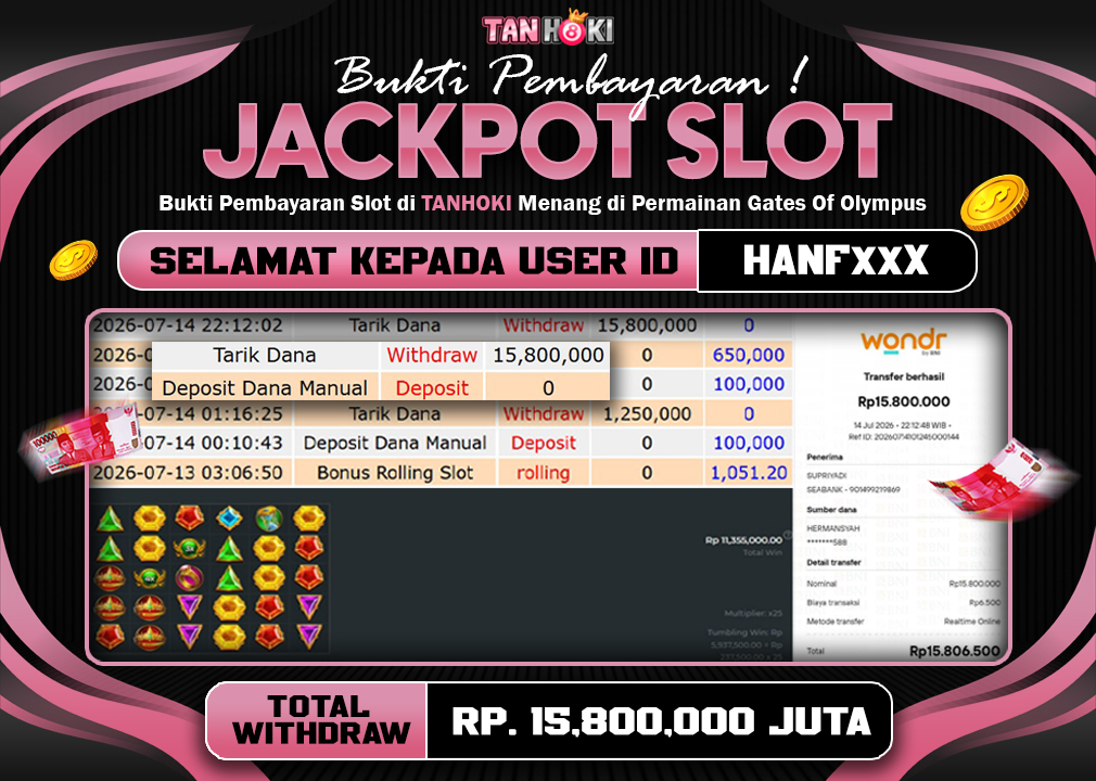 HAPPY JACKPOT MEMBER TANHOKI SLOT GATES OF OLYMPUS 1000 Rp 15.800.000-, - LUNAS