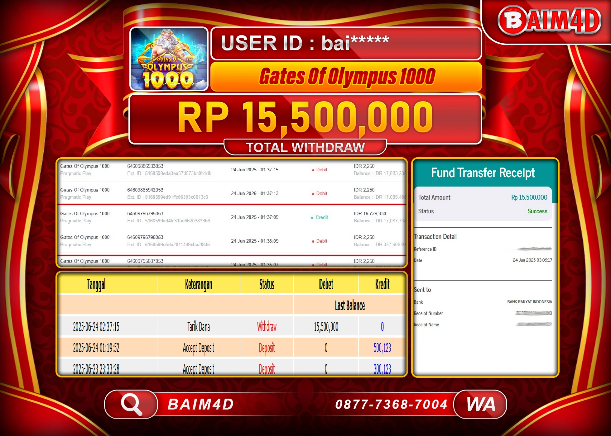 BAIM4D JACKPOT SLOT GATES OF OLYMPUS 1000 Rp.15,500,000.- LUNAS
