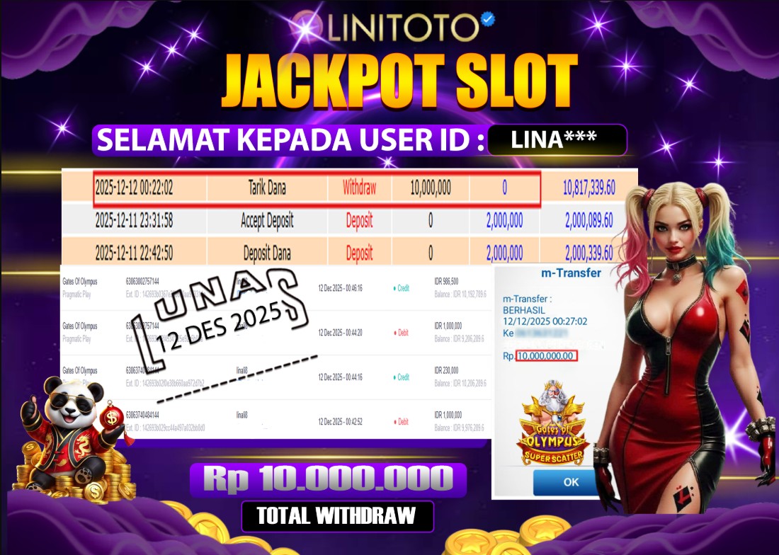 LINITOTO JACKPOT SLOT Gates Of Olympus Rp.10,000,000 - LUNAS