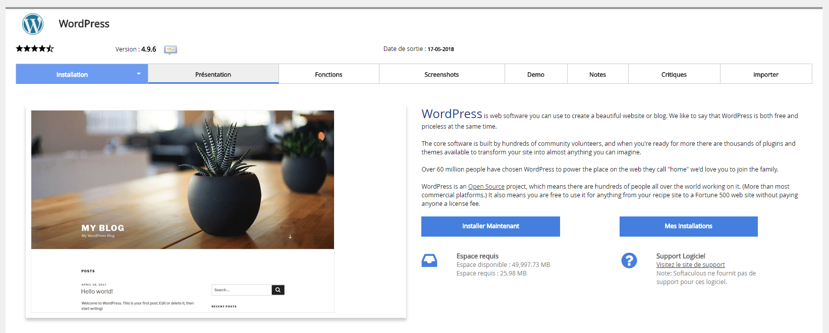 Softaculous - Installation Wordpress Softaculous - Installation Wordpress