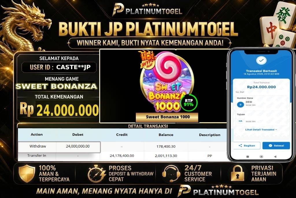 🏆 Bukti Jackpot SWEET BONANZA Dengan Kemanangan Rp 24,000,000-. Hanya di PLATINUMTOGEL🏆