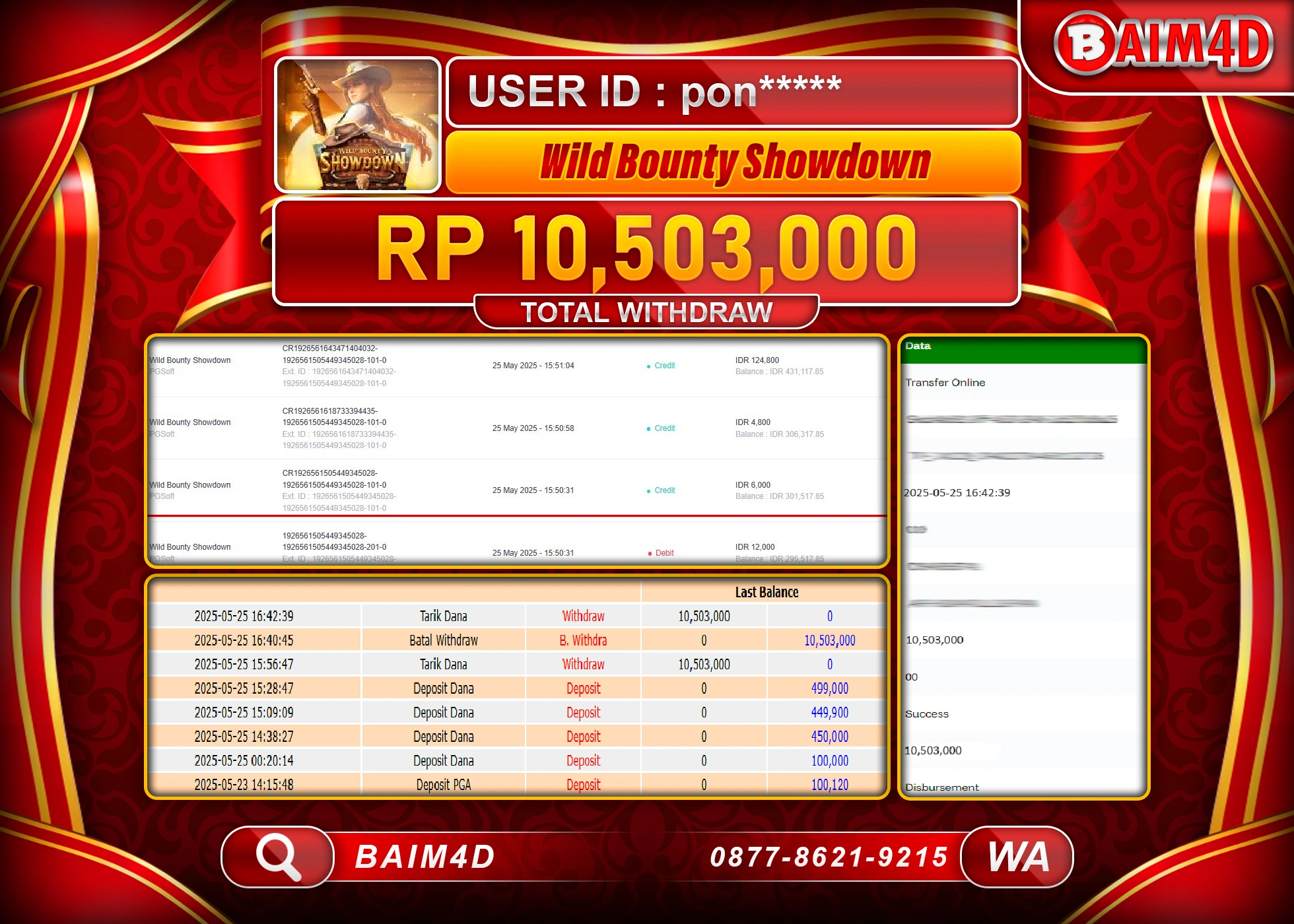 BAIM4D MENANG WILD BOUNTY SHOWDOWN Rp10,503,000 - LUNAS