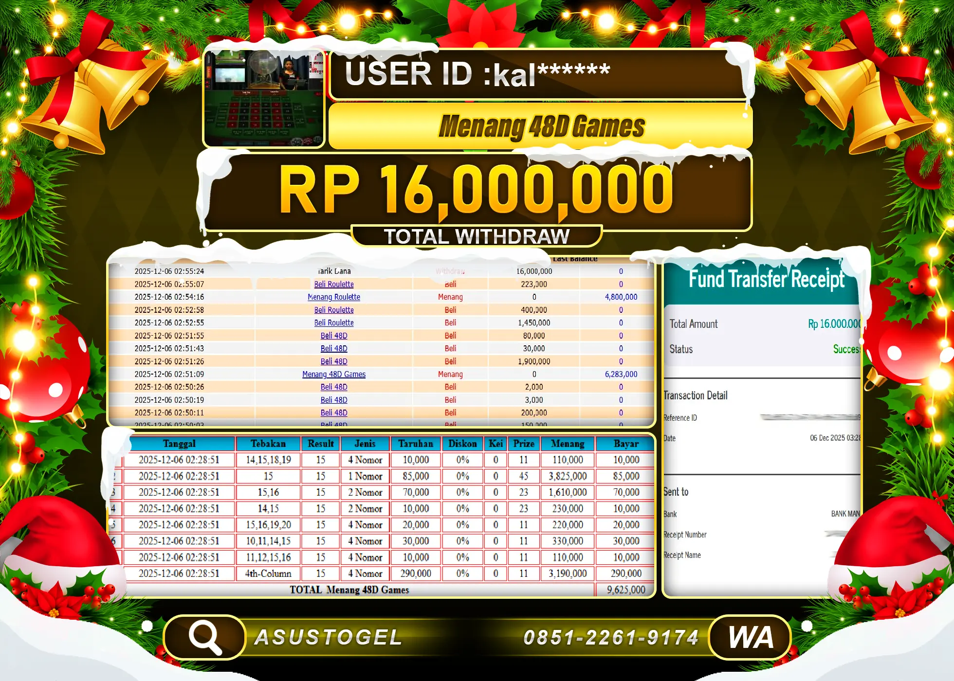 ASUSTOGEL KEMENANGAN DI LIVEGAME 48D GAMES SEBESAR 16,000,000 - RUPIAH LUNAS