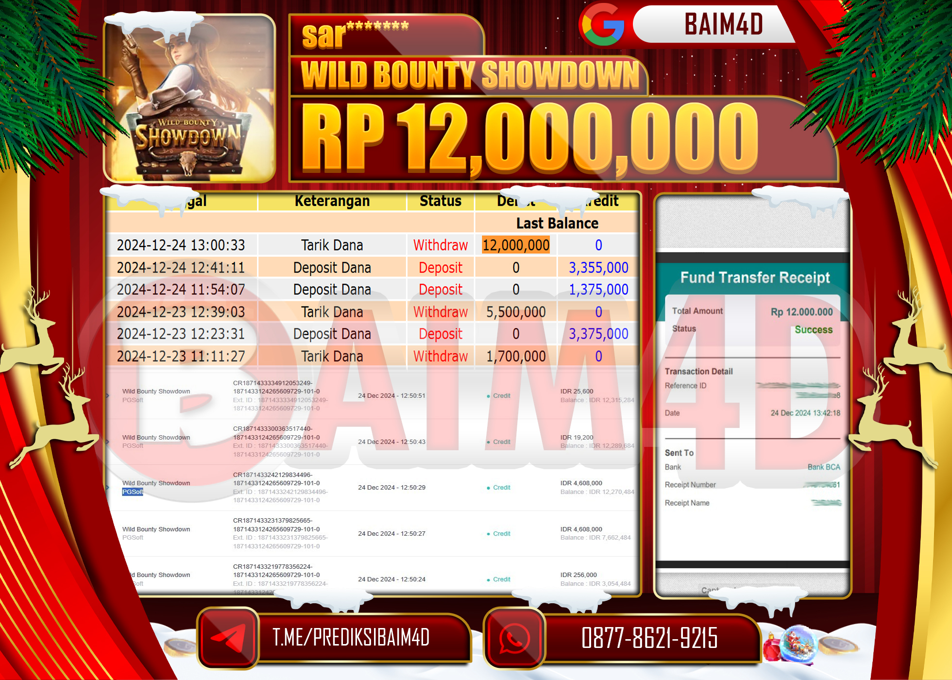 BAIM4D JACKPOT Slot Wild Bounty Showdown Rp.12,000,000.- LUNAS
