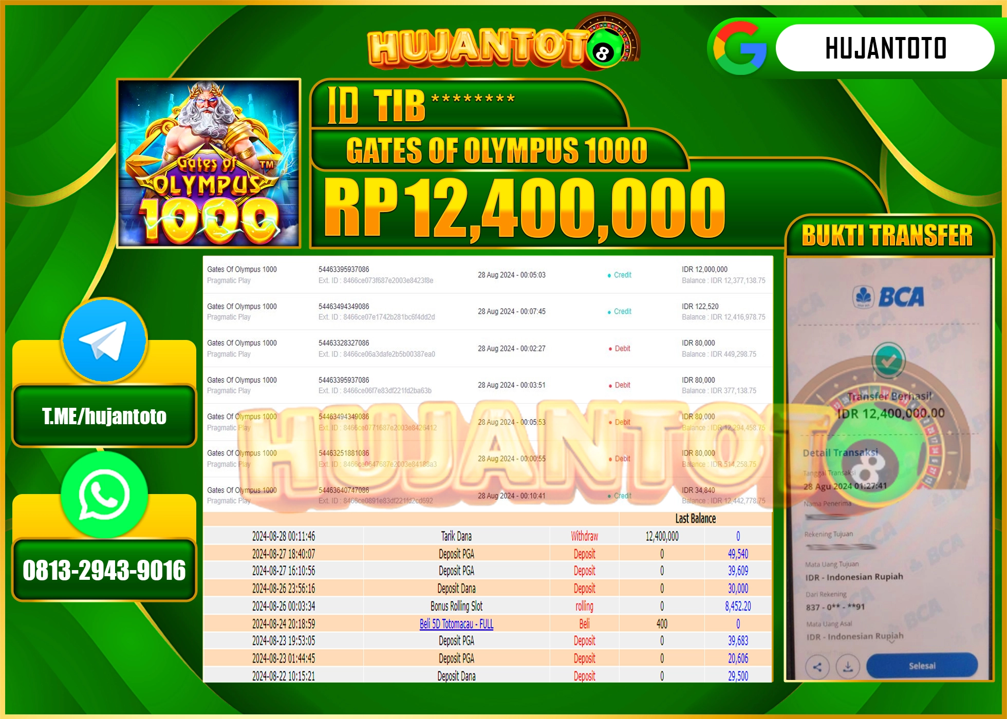 HUJANTOTO MENANG BESAR DI PERMAINAN GATES OF OLYMPUS 1000 30.000.000 - LUNAS 
