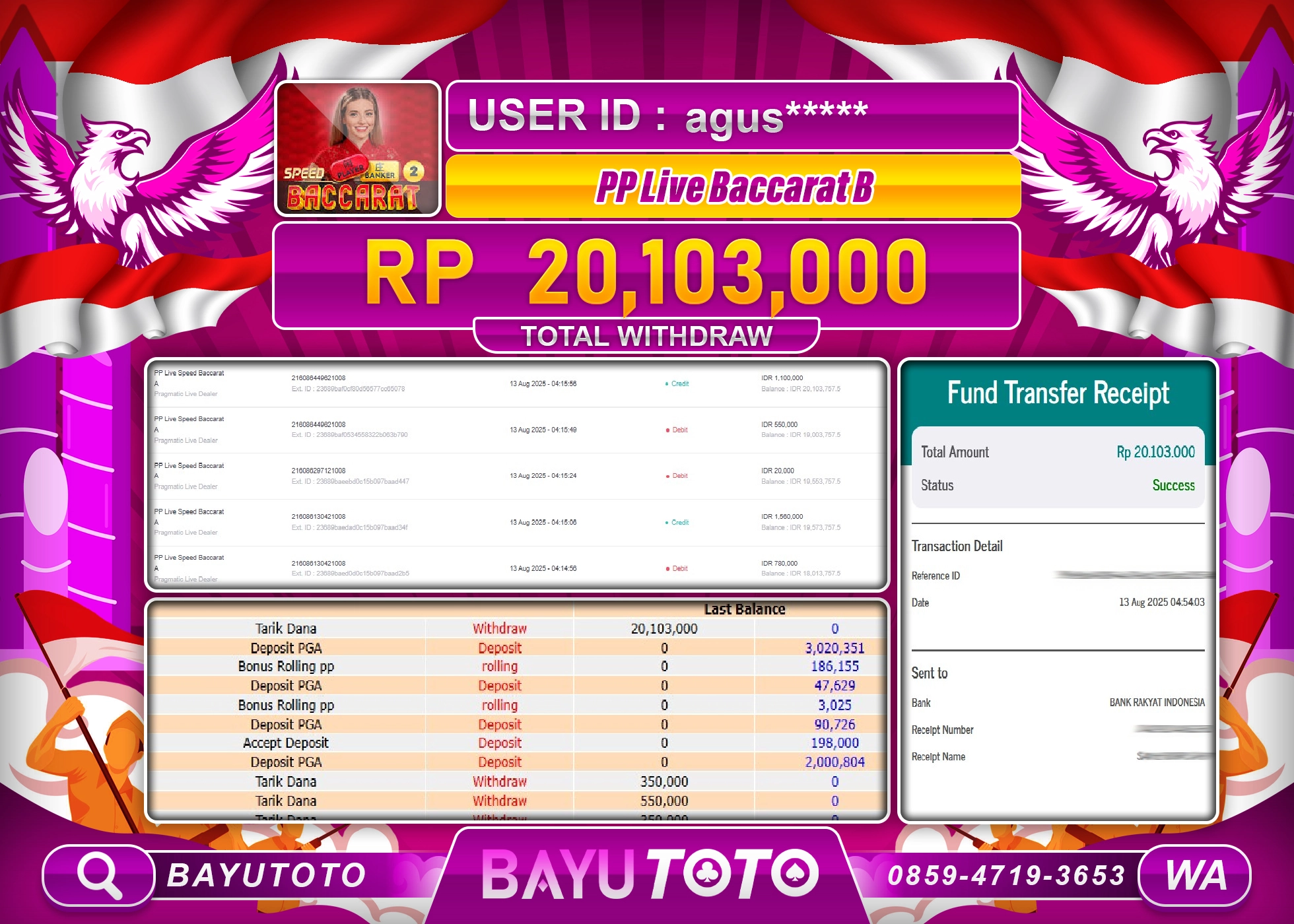 BAYUTOTO JACKPOT LIVE GAME~S PP LIVE BACCARAT B Rp.20,103,000 LUNAS
