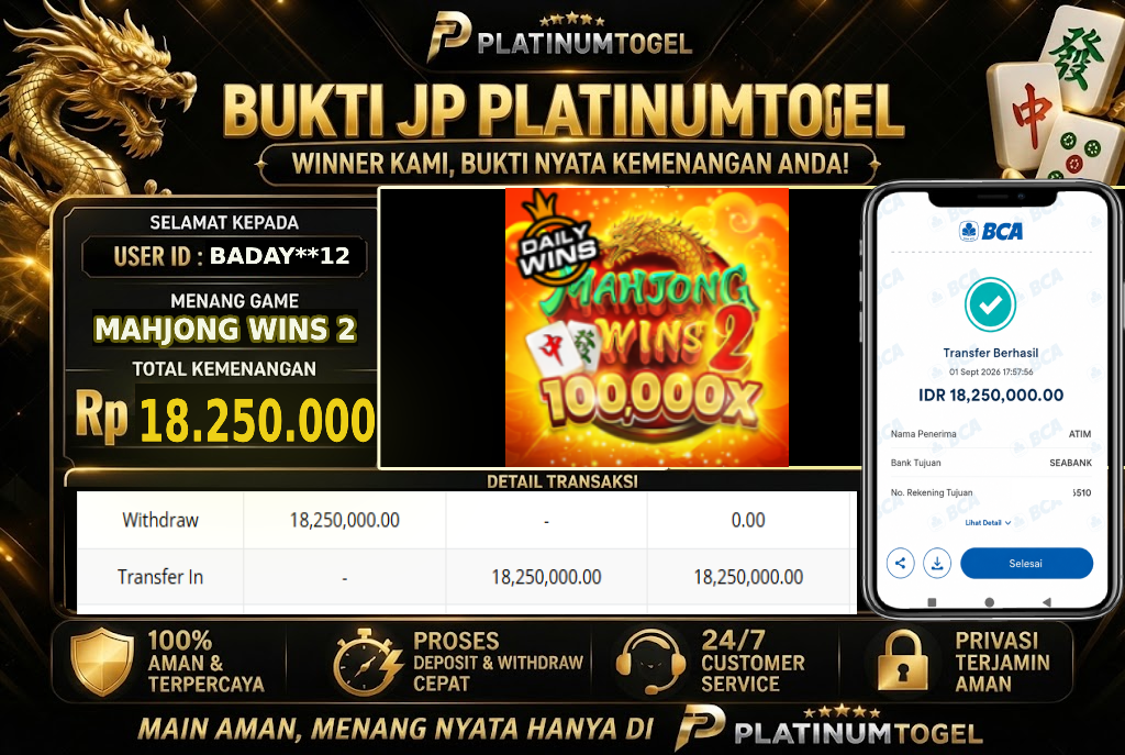 🏆 Bukti Jackpot Mahjong Wins 2 Dengan Kemanangan Rp 17,350,000-. Hanya di PLATINUMTOGEL🏆