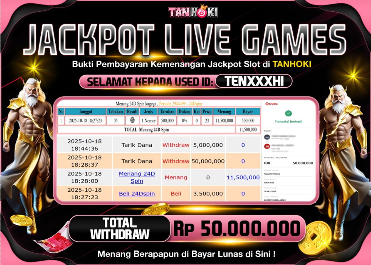 TANHOKI JACKPOT LIVE GAMES 24 SPIN Rp.50.000.000,- LUNAS