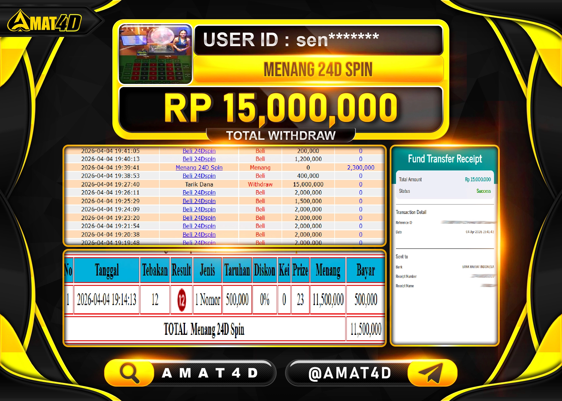 AMAT4D KEMENANGAN DI LIVEGAME 24D SPIN  Rp.15,000,000 BERHASIL TERBAYAR LUNAS