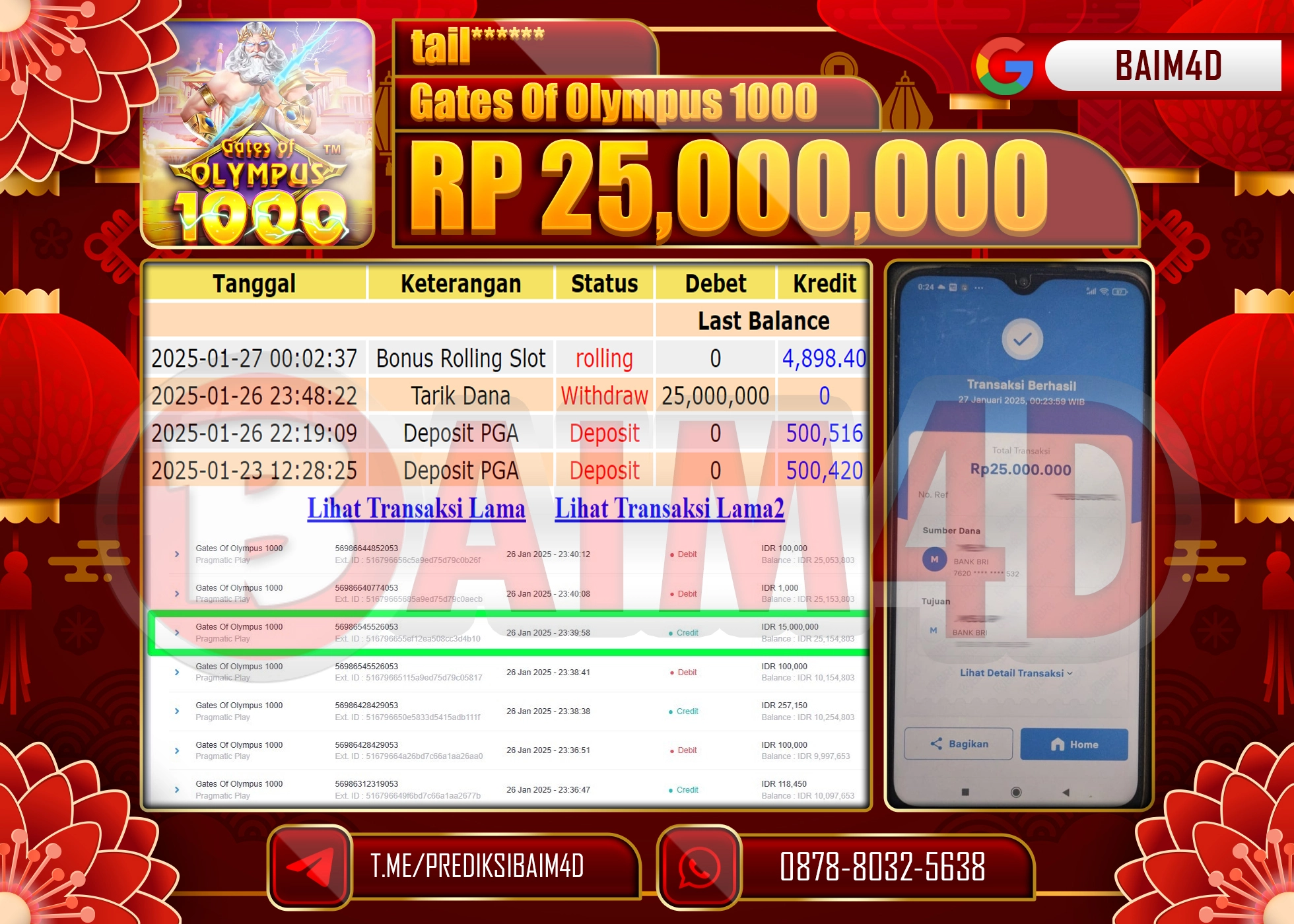 BAIM4D JACKPOT GATES OF OLYMPUS 1000 Rp.25.000,000.- LUNAS