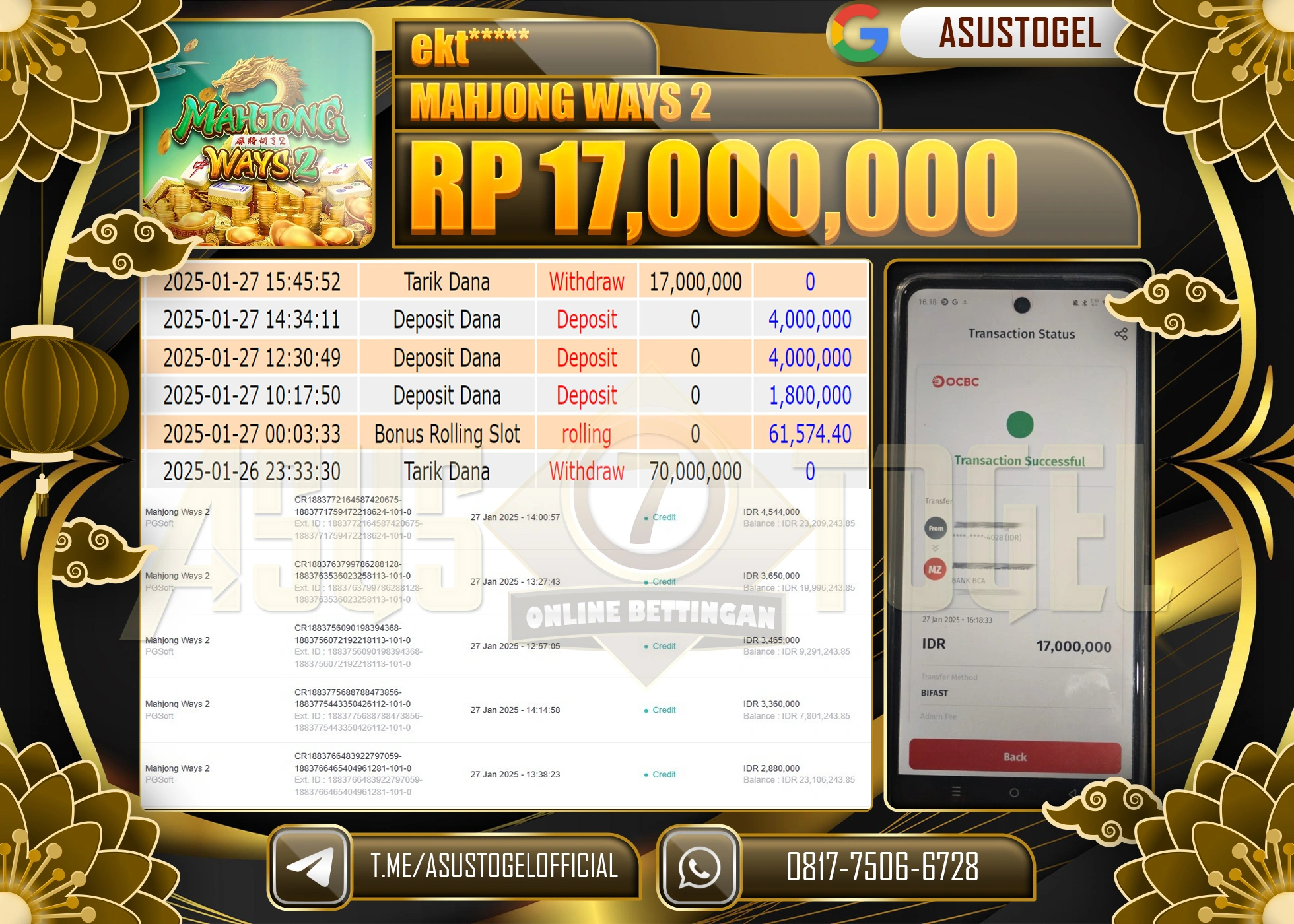 ASUSTOGEL KEMENANGAN DI MAHJONG WAYS 2 SEBESAR 17.000.000 - RUPIAH LUNAS