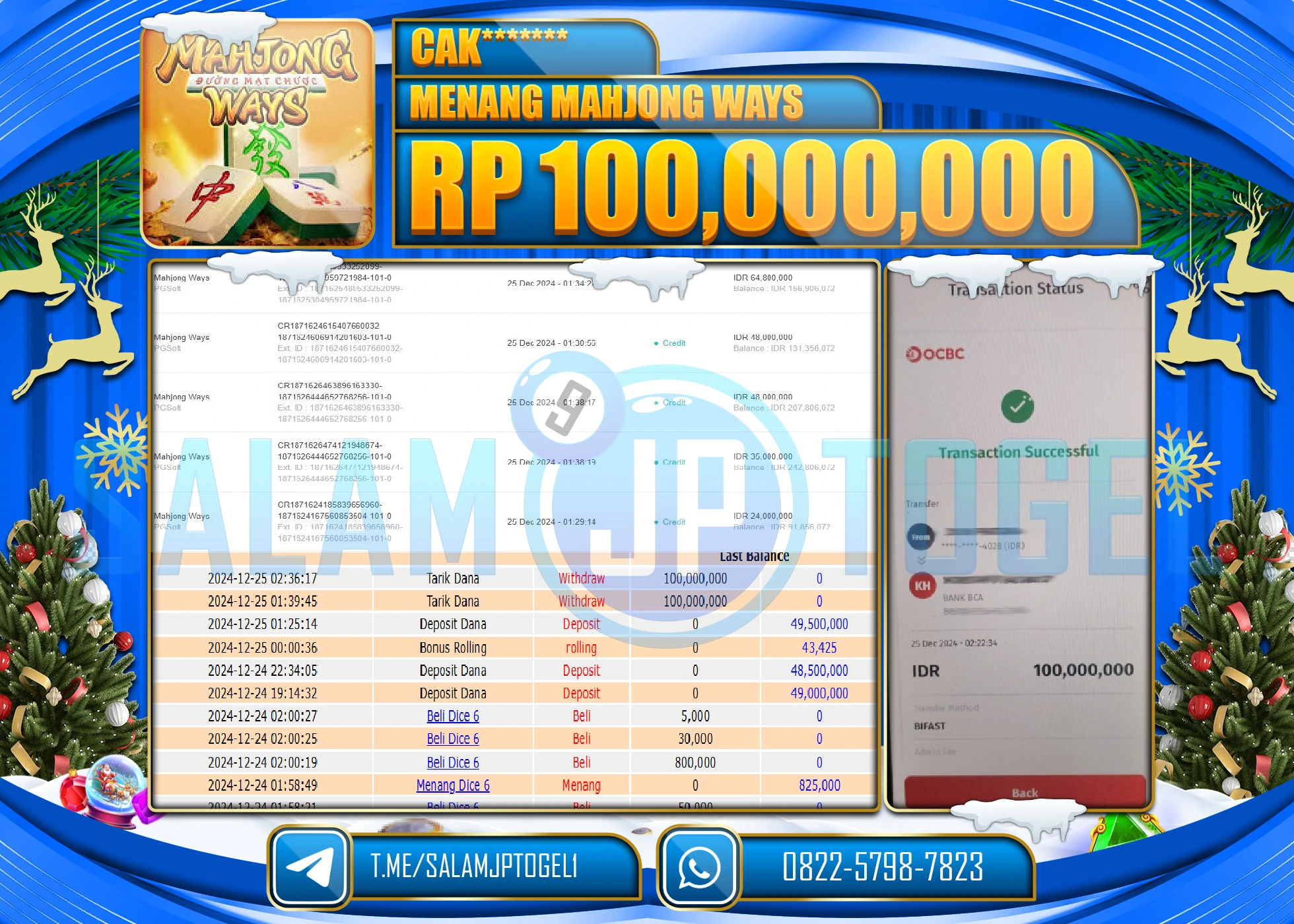 SALAMJPTOGEL MENANG SLOT MAHJONG WAYS Rp.100,000,000 LUNAS