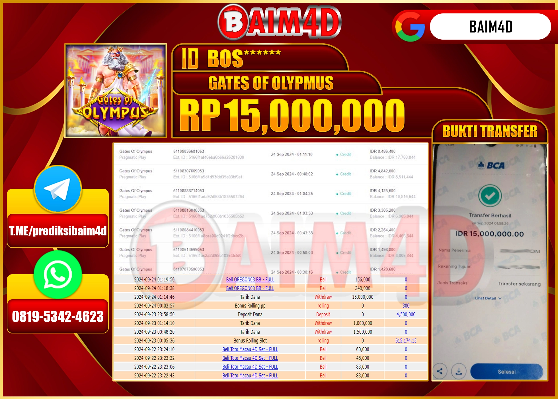 BAIM4D JACKPOT GATES OF OLYMPUS Rp.15.000,000.- LUNAS