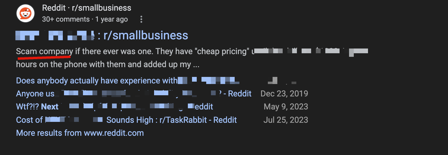 Reddit ranking on the first page of google search for an insurance company