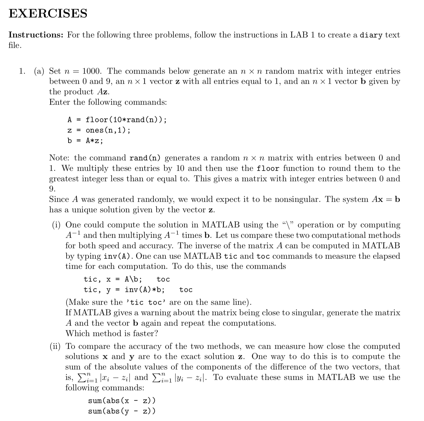 Solved EXERCISES Instructions: For the following three | Chegg.com