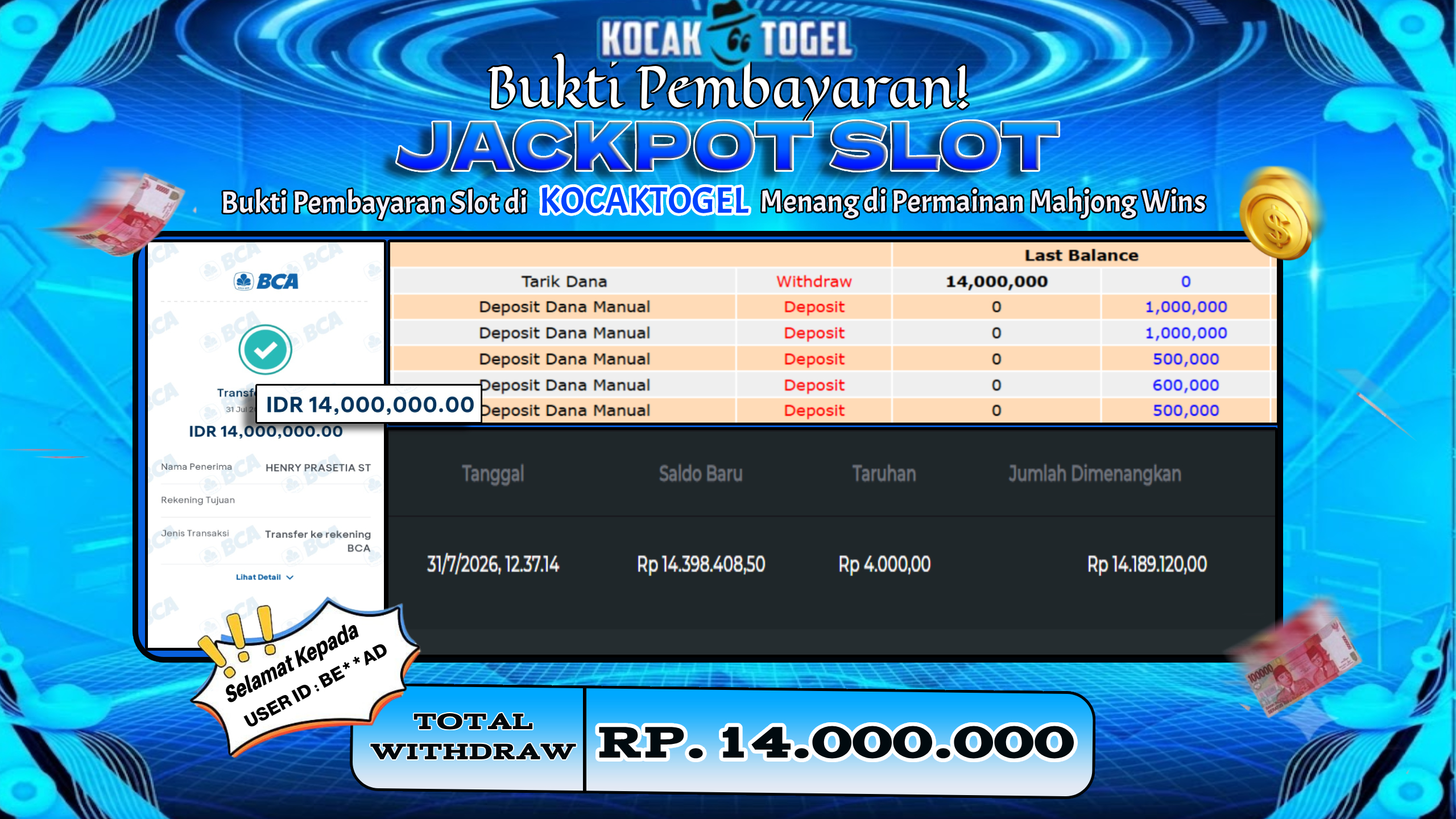 🏆 BUKTI KEMENANGAN Mahjong Wins MEMBER KOCAKTOGEL  🏆