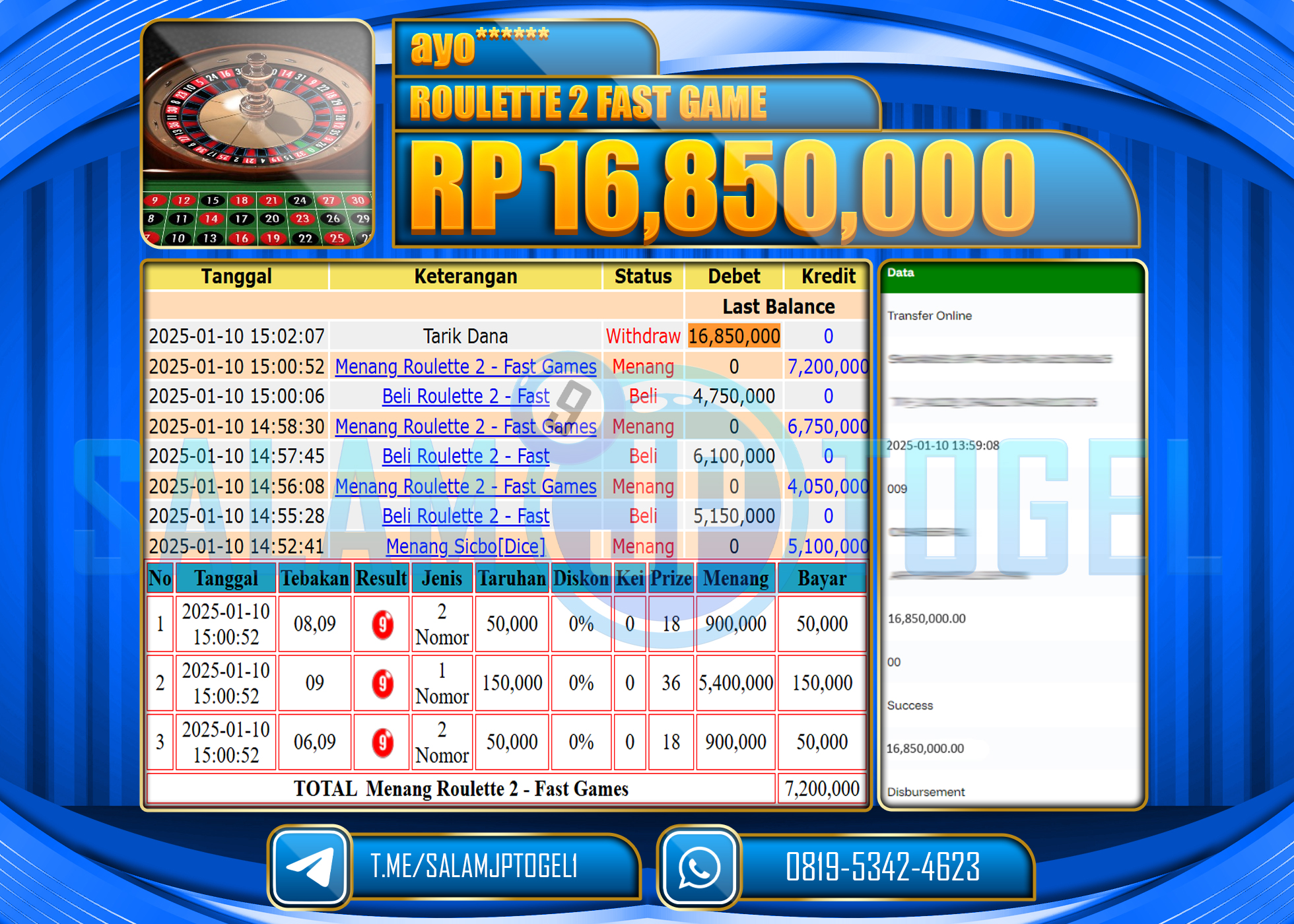 SALAMJPTOGEL MENANG ROULETTE 2 FAST GAME Rp.16,850,000 LUNAS