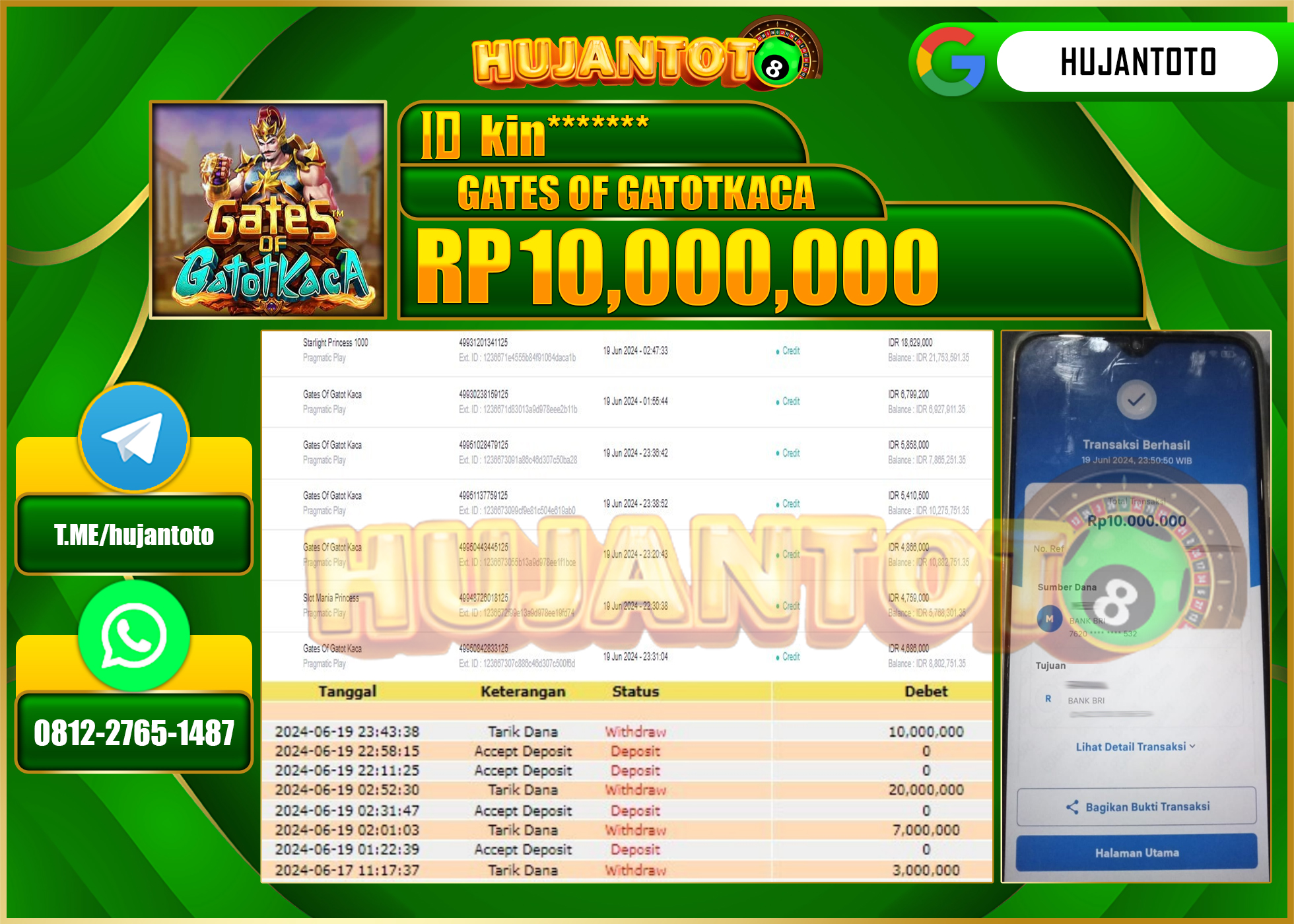 HUJANTOTO MENANG DI GATES OF GATOTKACA 10,000,000 - LUNAS 