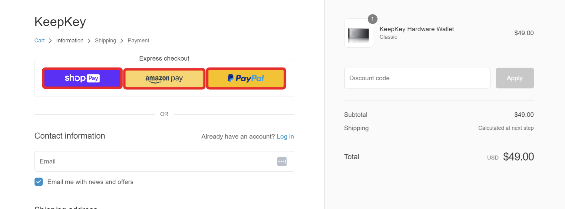 Step 6: Select the preferred payment method - keepkey