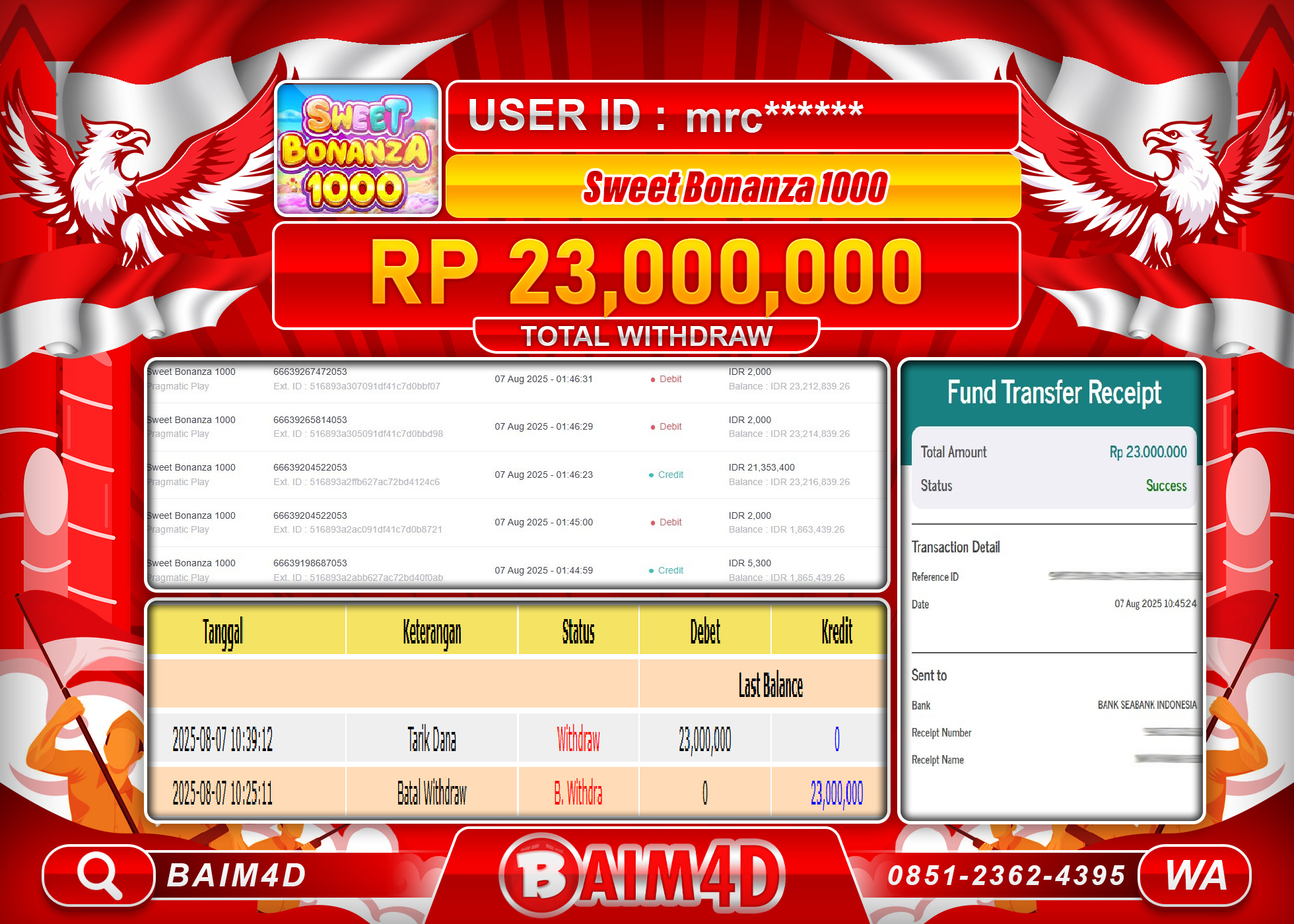 BAIM4D JACKPOT SLOT SWEET BONANZA 1000 Rp.23,000,000.- LUNAS