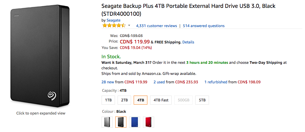 seagate 4tb backup plus portable drive - stdr4000100