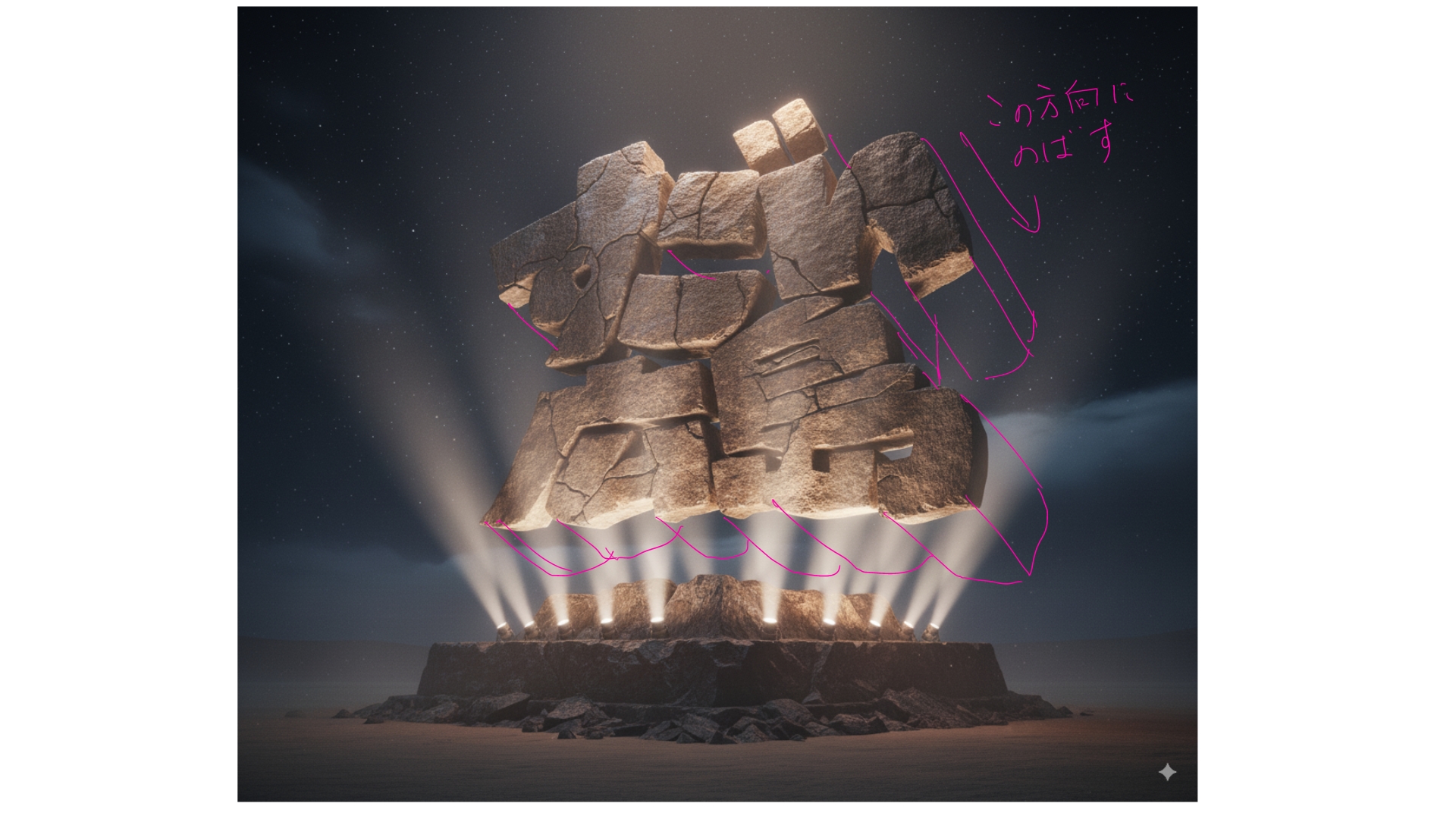 「奥行き」が伝わらないのでピンクで指示を書いた。 「奥行き」が伝わらないのでピンクで指示を書いた。