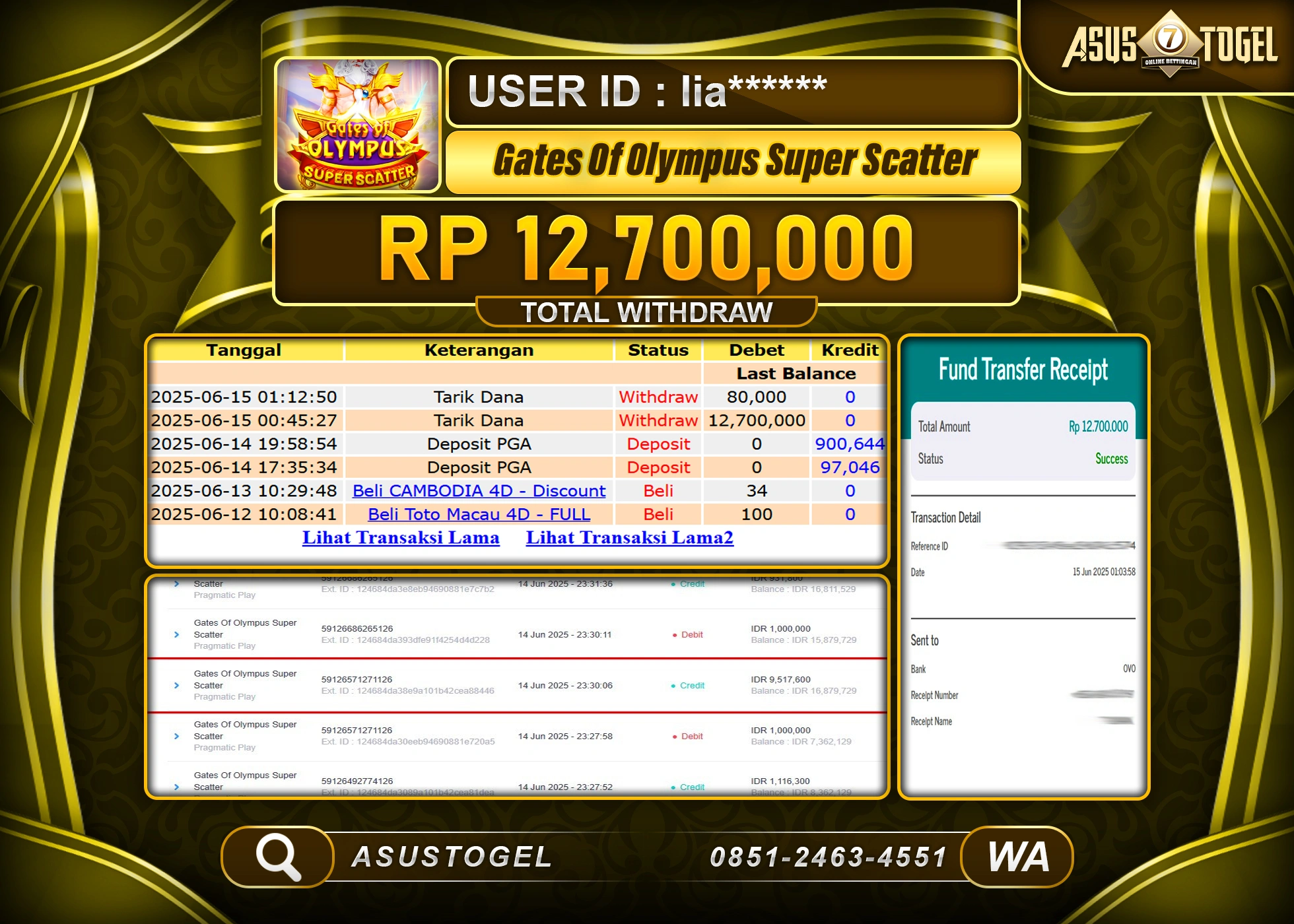 ASUSTOGEL KEMENANGAN DI SLOT GATES OF OLYMPUS SUPER SCATTER SEBESAR 12,700,000- RUPIAH LUNAS