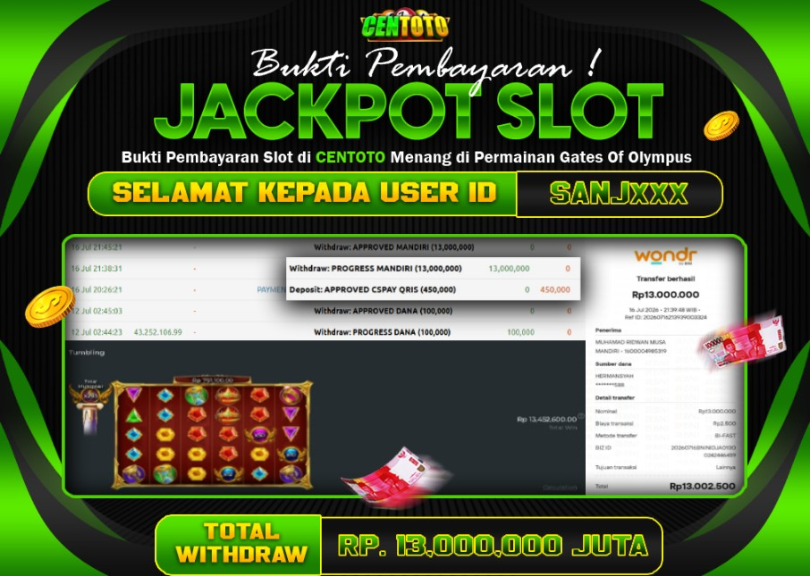 BUKTI JACKPOT LUNAS CENTOTO  RP.13.000.000,-LUNAS