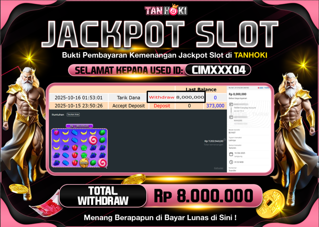 TANHOKI JACKPOT SLOT SWEET BONANZA 1000 Rp.8.000.000,- LUNAS
