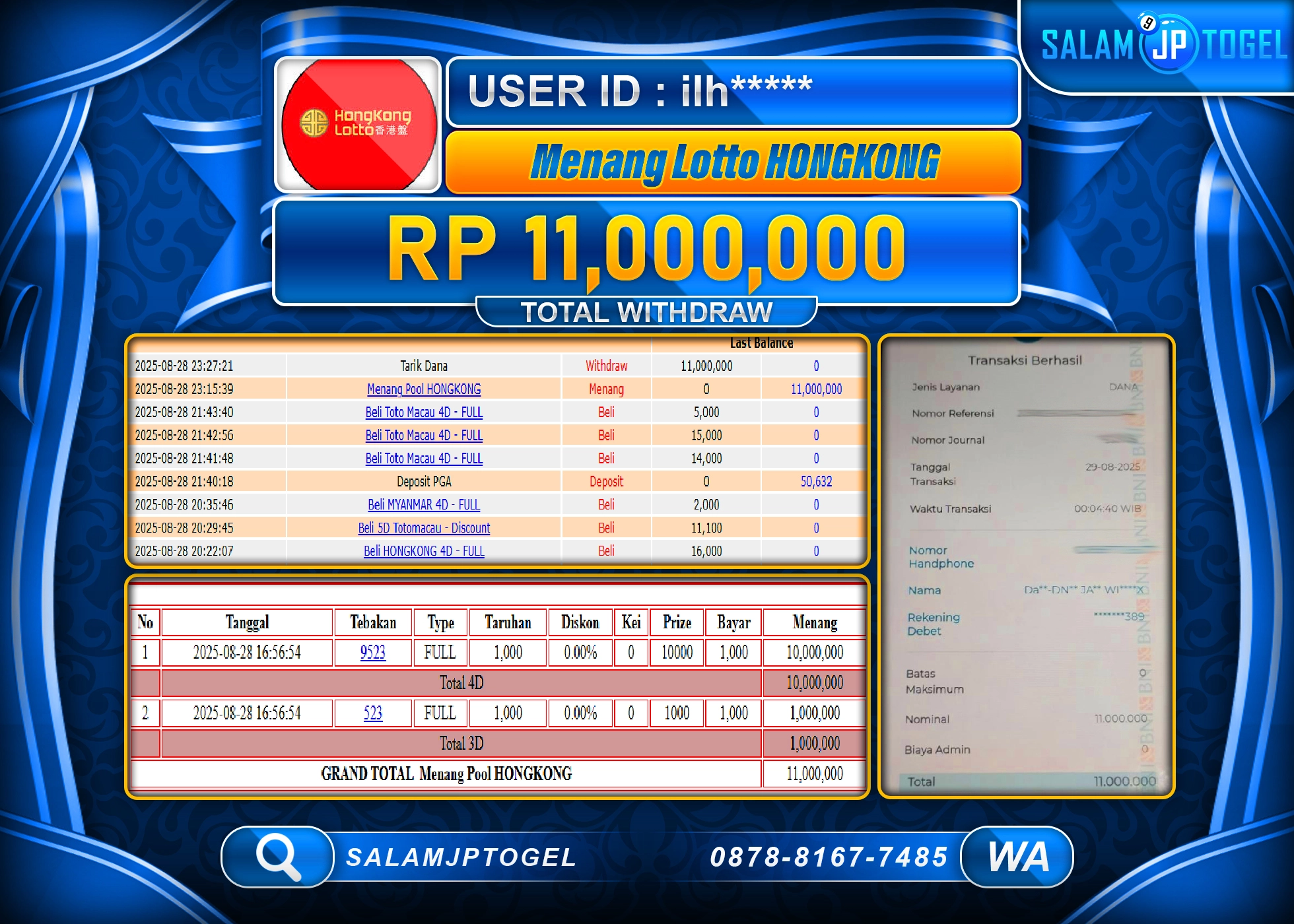 SALAMJPTOGEL MENANG JACKPOT HONGKONG LOTTO Rp.11,000,000