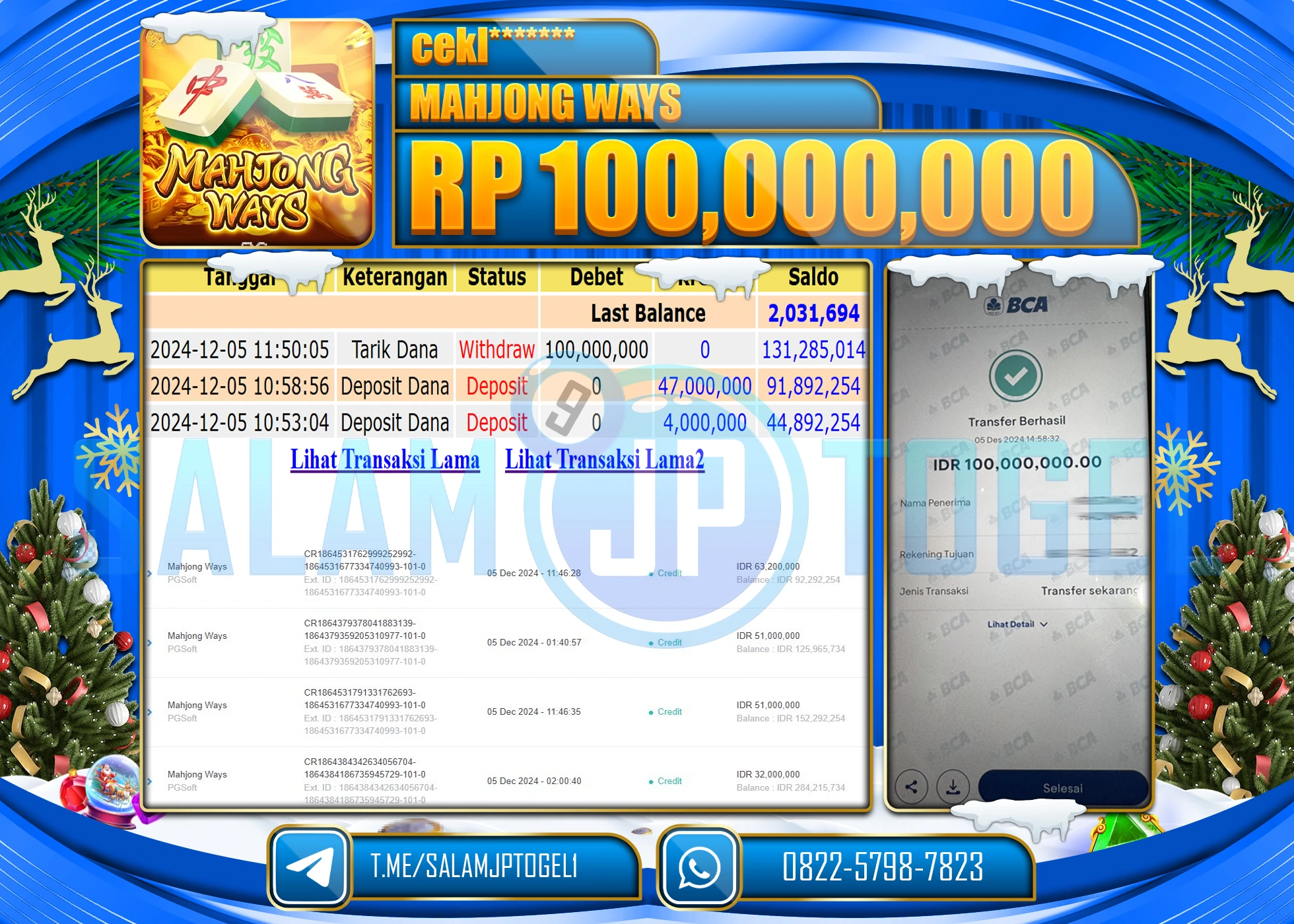 SALAMJPTOGEL MENANG SLOT PGSOFT MAHJONG WAYS  RP. 100.000,000 LUNAS