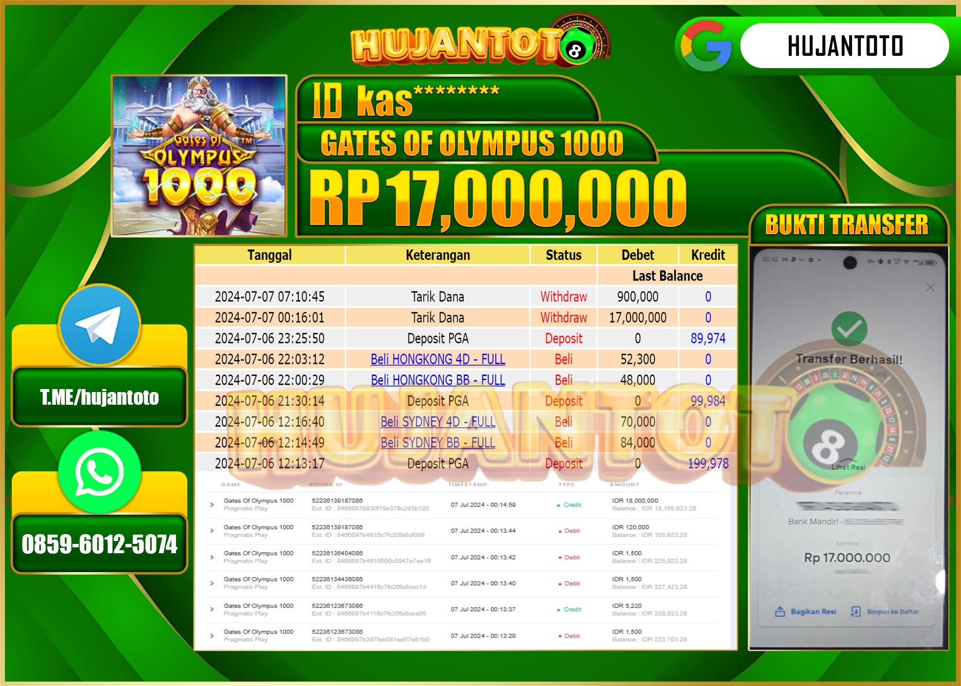 HUJANTOTO MENANG SLOT GATES OF OLYMPUS 1000 17,000,000 - LUNAS 