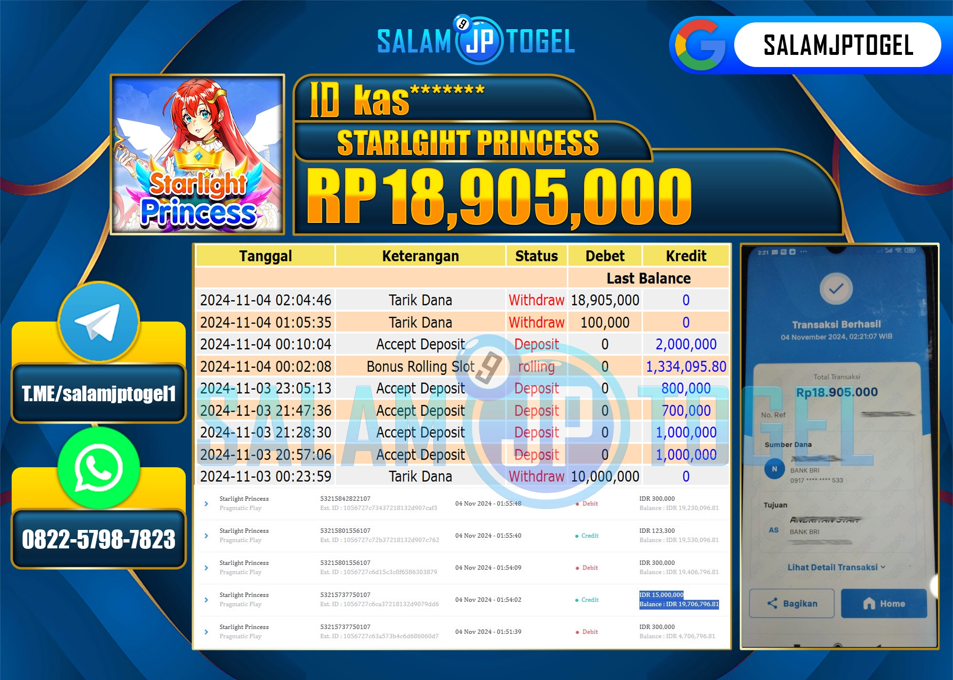 SALAMJPTOGEL MENANG STARLIGHT PRINCESS  RP. 18,905,000 LUNAS
