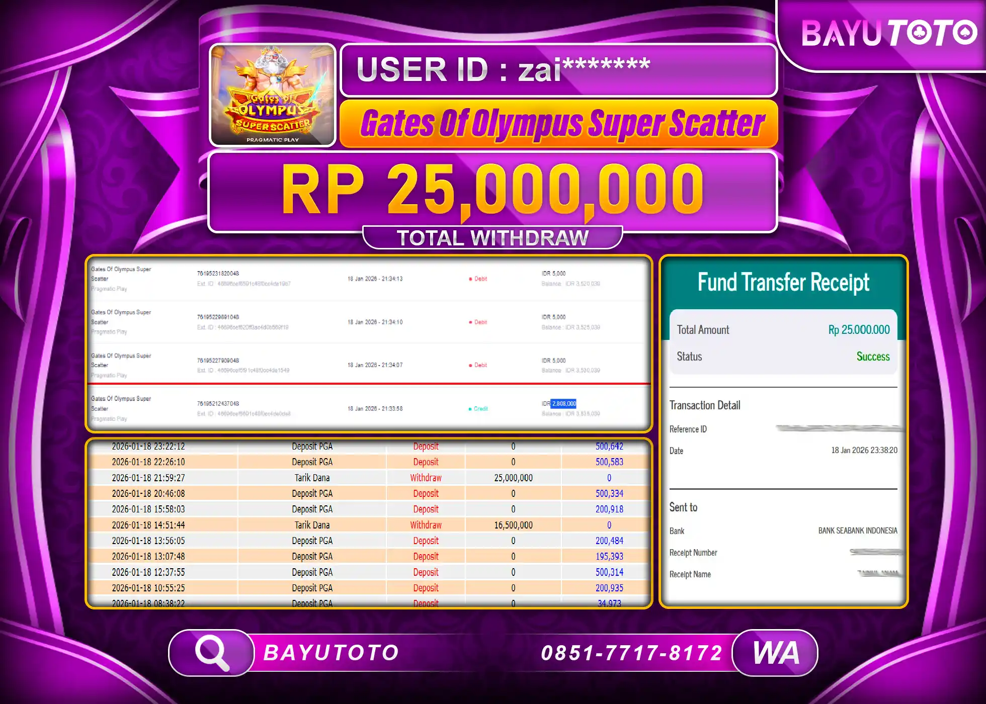 SELAMAT KEPADA MEMBER BAYUTOTO JACKPOT DI GATES OF OLYMPUS SCATTER  Rp. 25,000,000 LUNAS