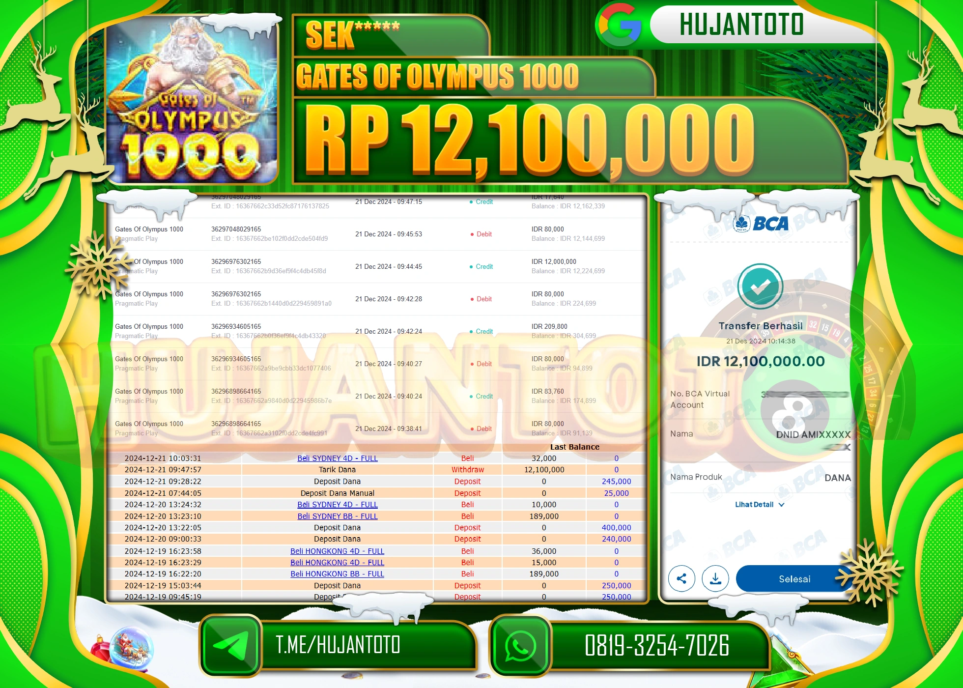 HUJANTOTO SELAMAT ATAS KEMENANGAN YANG DI RAIH DI PERMAINAN SLOT MAHJONG WAYS 2 SEBESAR - 12,100,000 - TERBAYAR LUNAS