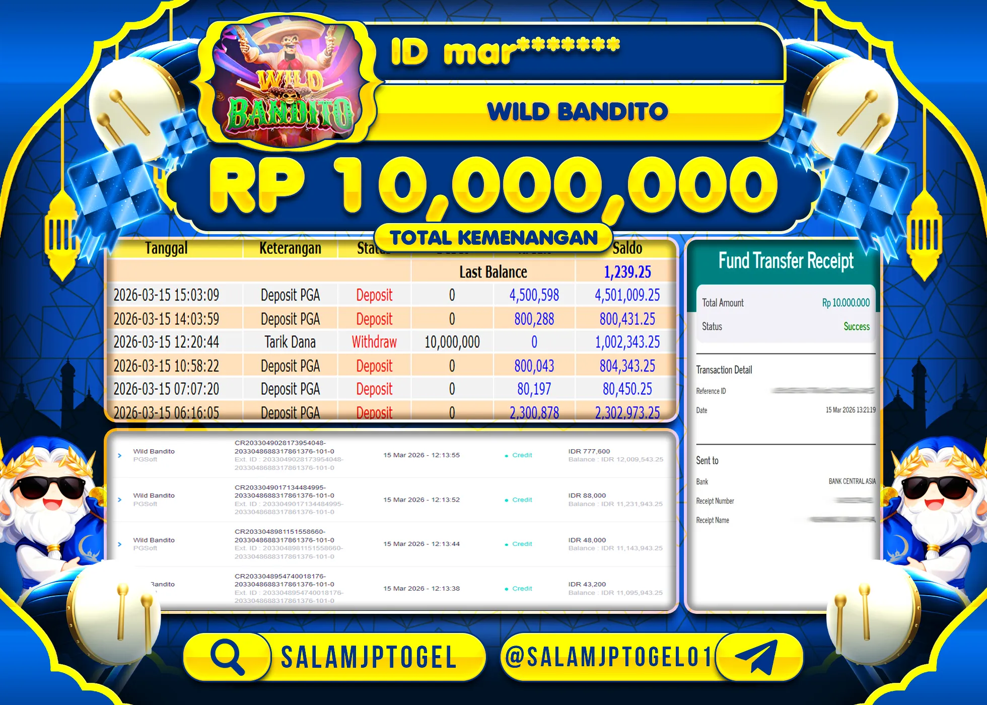 SALAMJPTOGEL JACKPOT MENANG Wild Bandito (PGSoft) Rp.10,000,000 - LUNAS