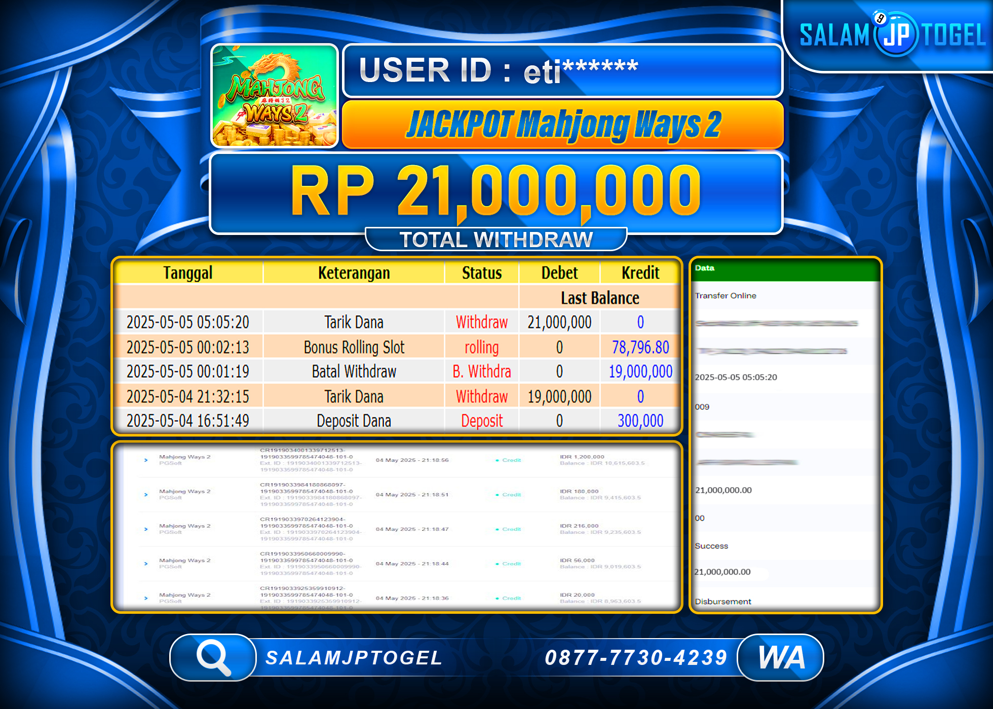 SALAMJPTOGEL MENANG MAHJONG WAYS 2 Rp.21,000,000 LUNAS