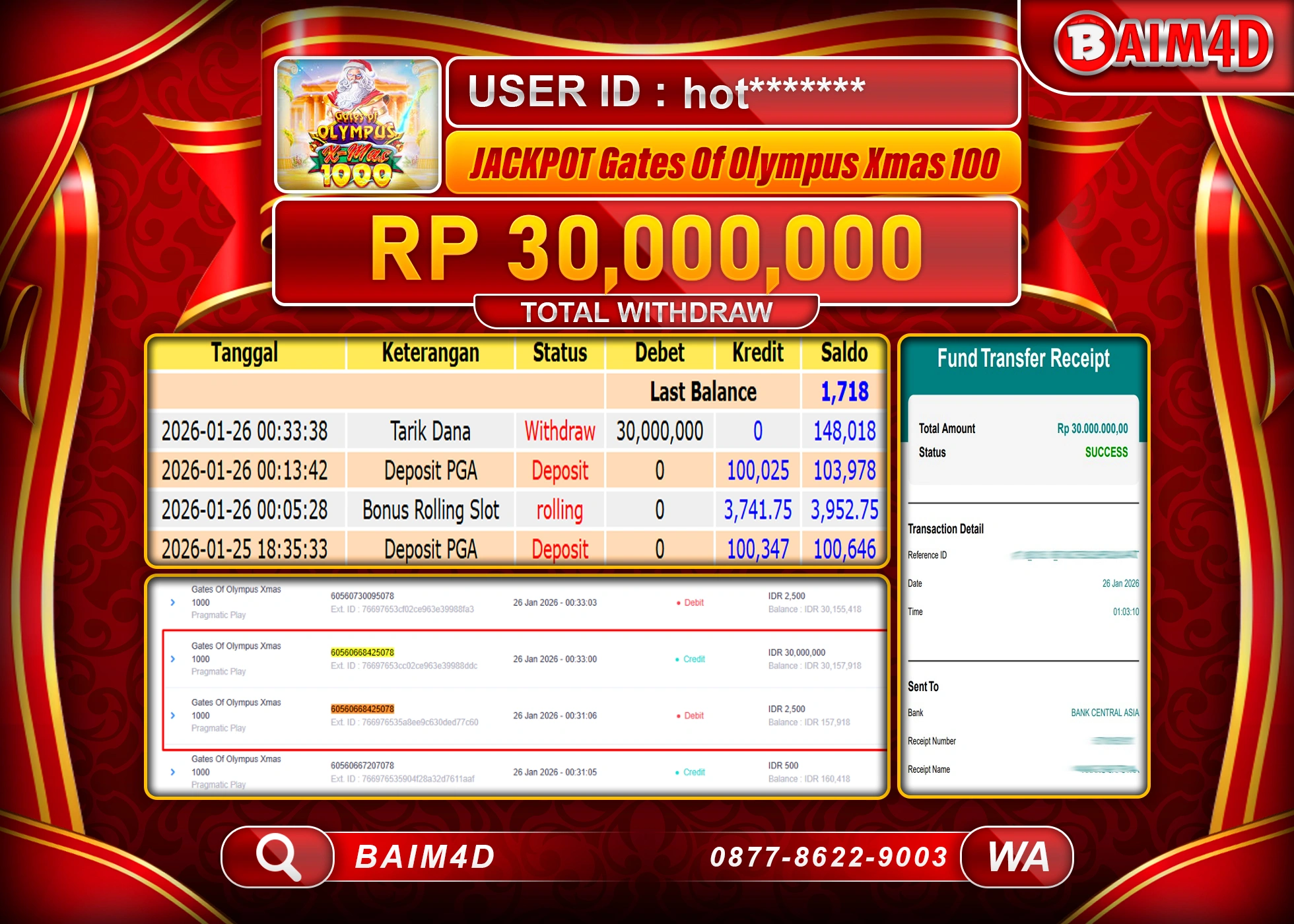 BAIM4D JACKPOT SLOT GATES OF OLYMPUS 100 Rp.30,000,000 - LUNAS