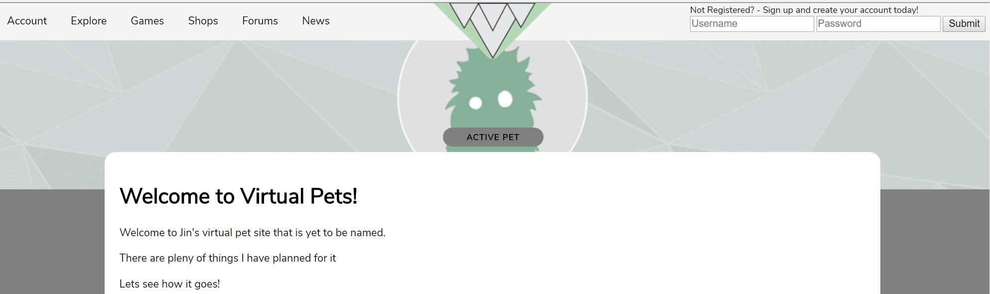 My own Virtual Pet site Project r/neopets