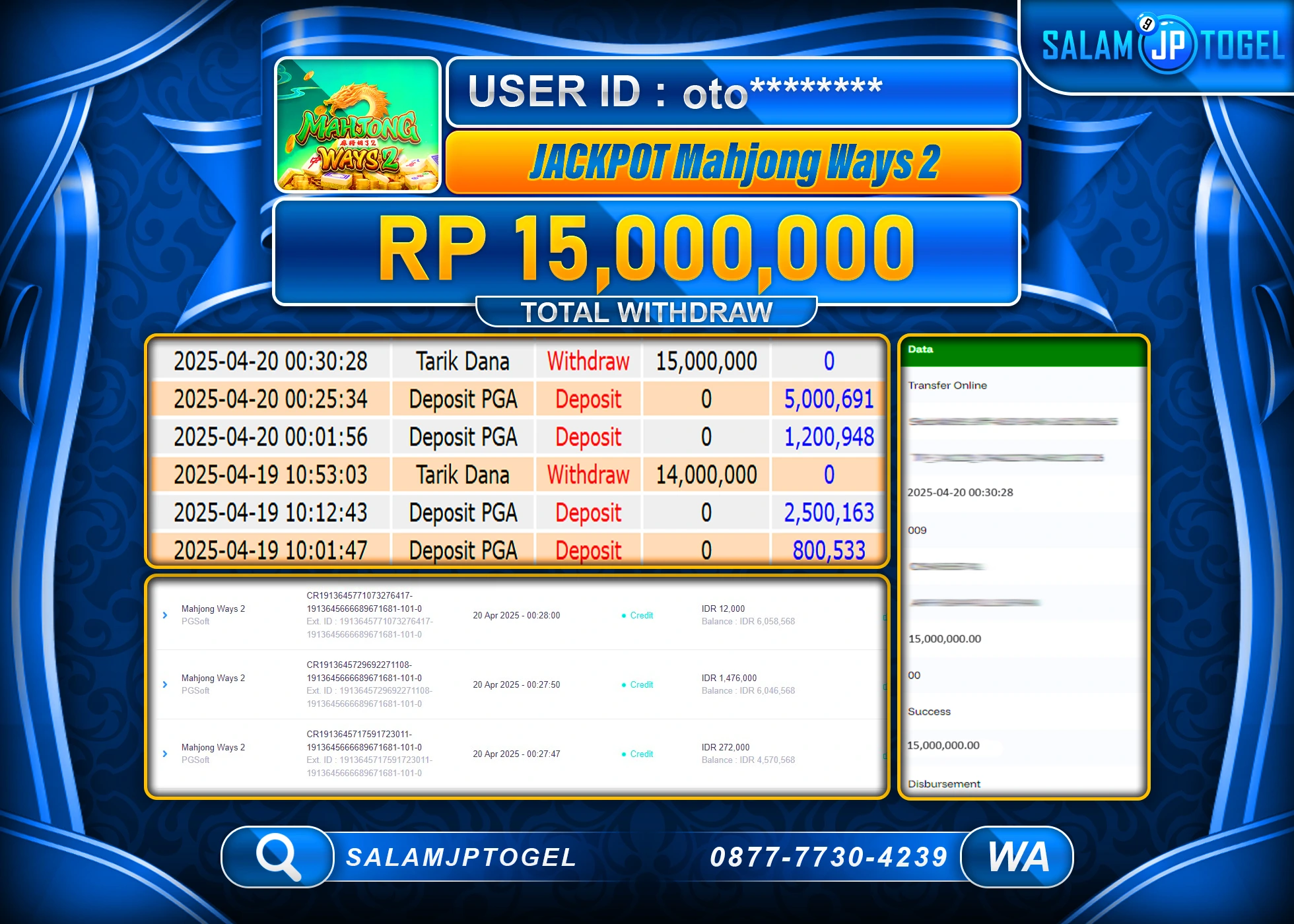 SALAMJPTOGEL MENANG MAHJONG WAYS 2 Rp.15,000,000 LUNAS
