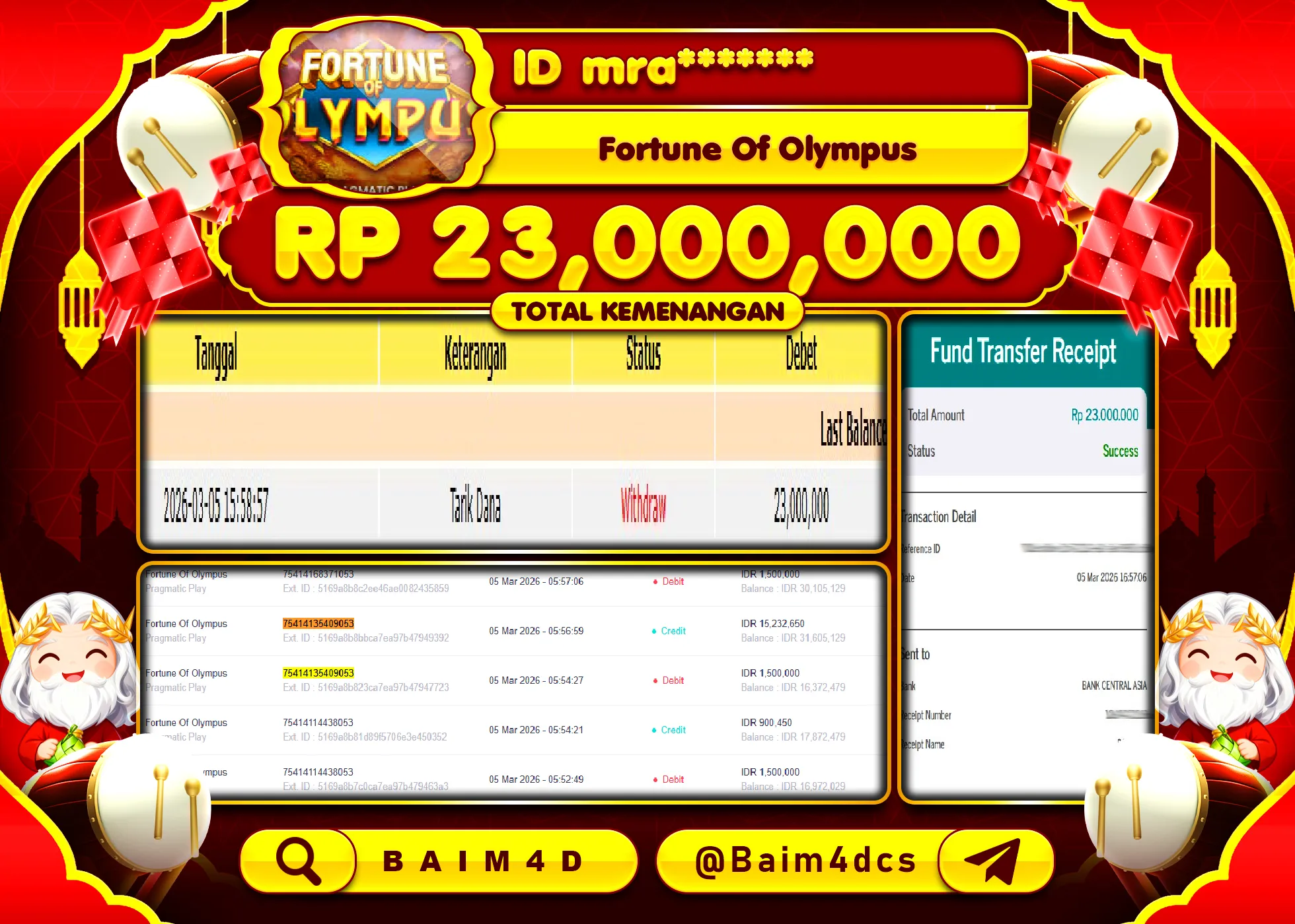 BAIM4D JACKPOT SLOT FORTUNE OF OLYMPUS Rp.23,000,000 - LUNAS
