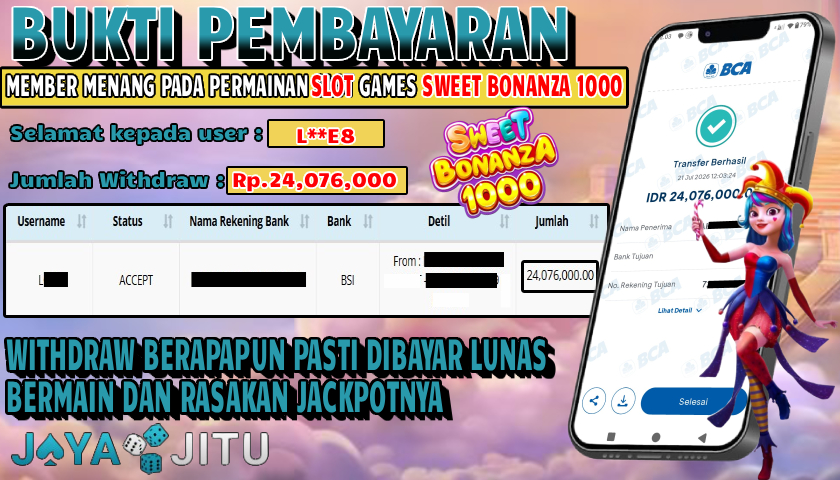 🏆 BUKTI KEMENANGAN SWEET BONANZA 1000  MEMBER  JAYAJITU🏆