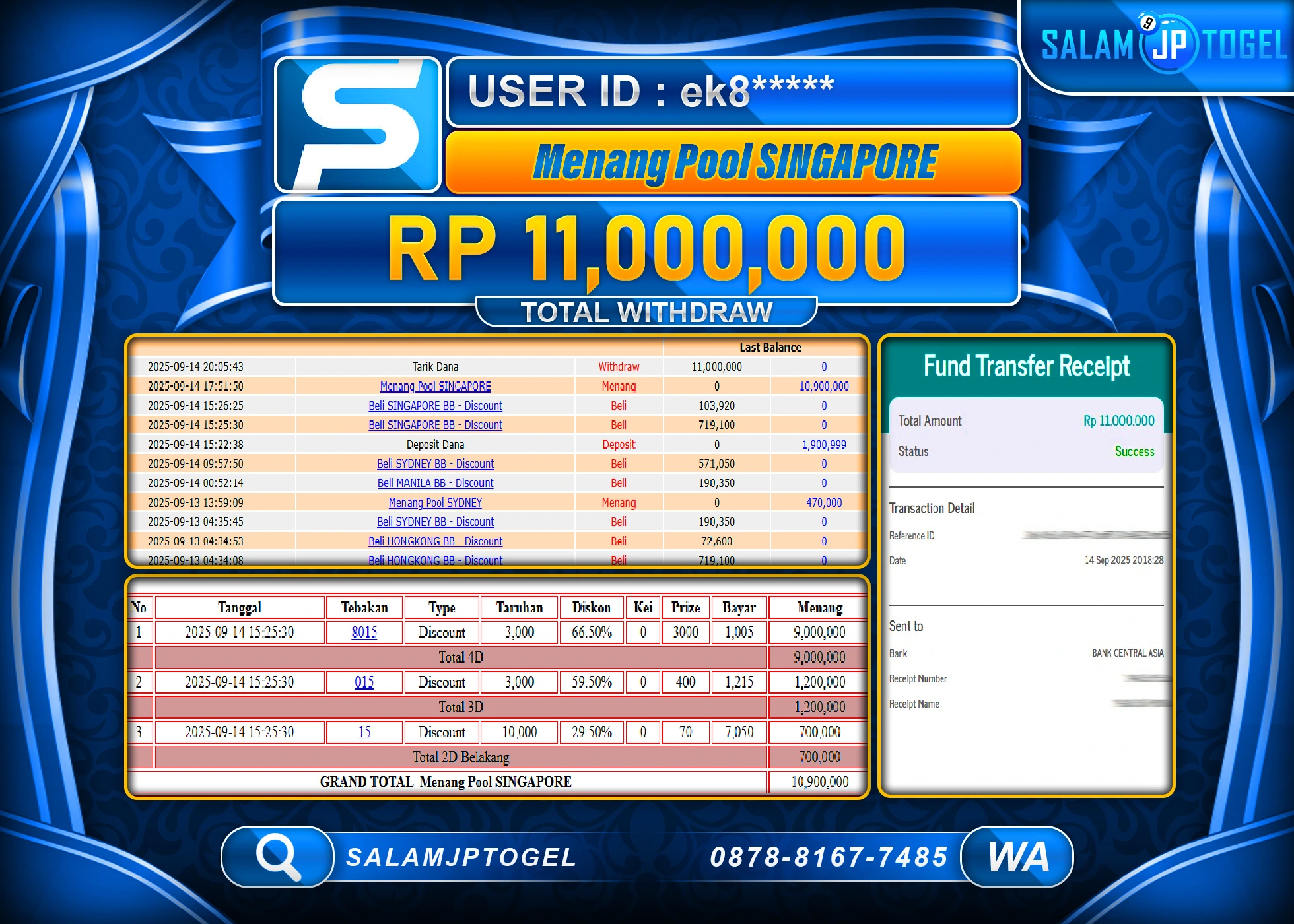 SALAMJPTOGEL MENANG TOGEL SINGAPORE POOLS  Rp.11,000,000