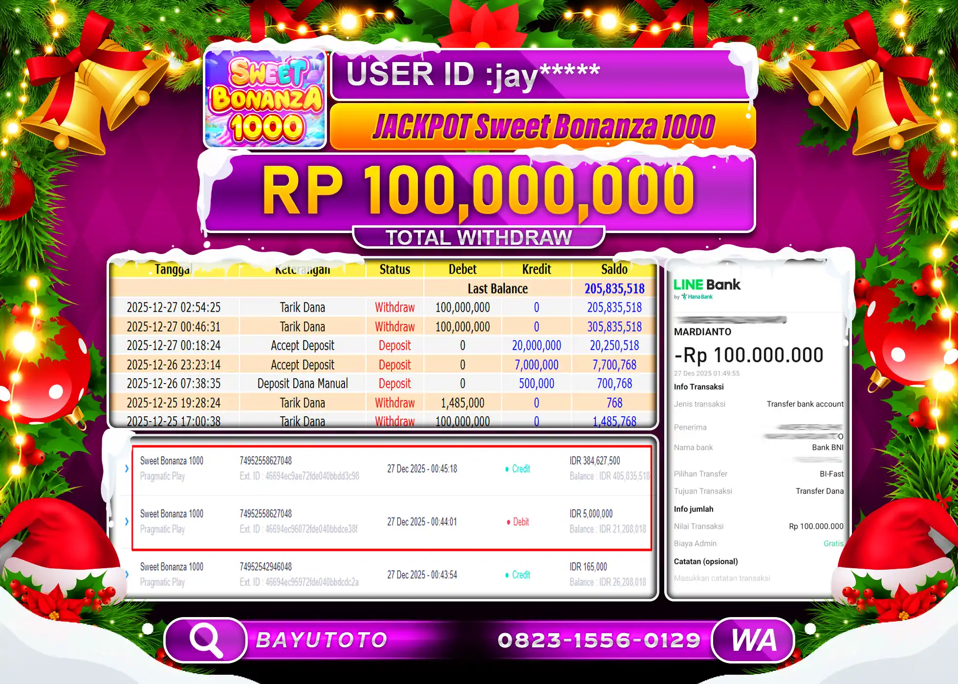 SELAMAT MEMBER SETIA BAYUTOTO JACKPOT DI SLOT SWEET BONANZA 1000 Rp. 100,000,000 LUNAS