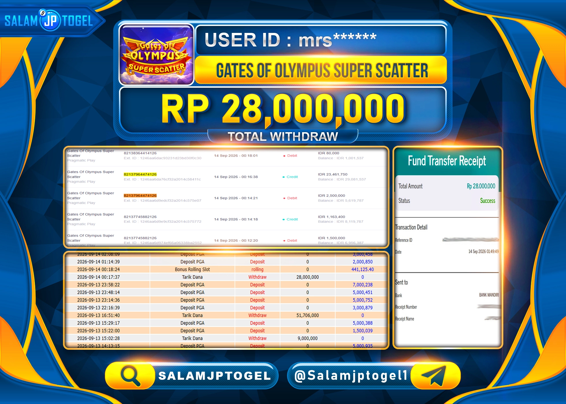 SALAMJPTOGEL JACKPOT GATES OF OLYMPUS SUPER SCATTER Rp.28,000,000 - LUNAS